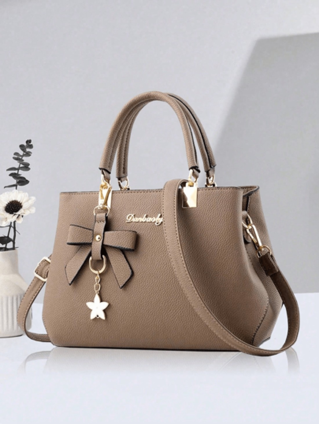 2pcs 1pc Women Solid Color Handbag Wallet Set With PU Leather Bow Pendant Zipper Closure Great Mother s Day Valentine s Day Gift Elegant Women Tote Bag Shoulder Bag Cross Body Bag Large Capacity Purse