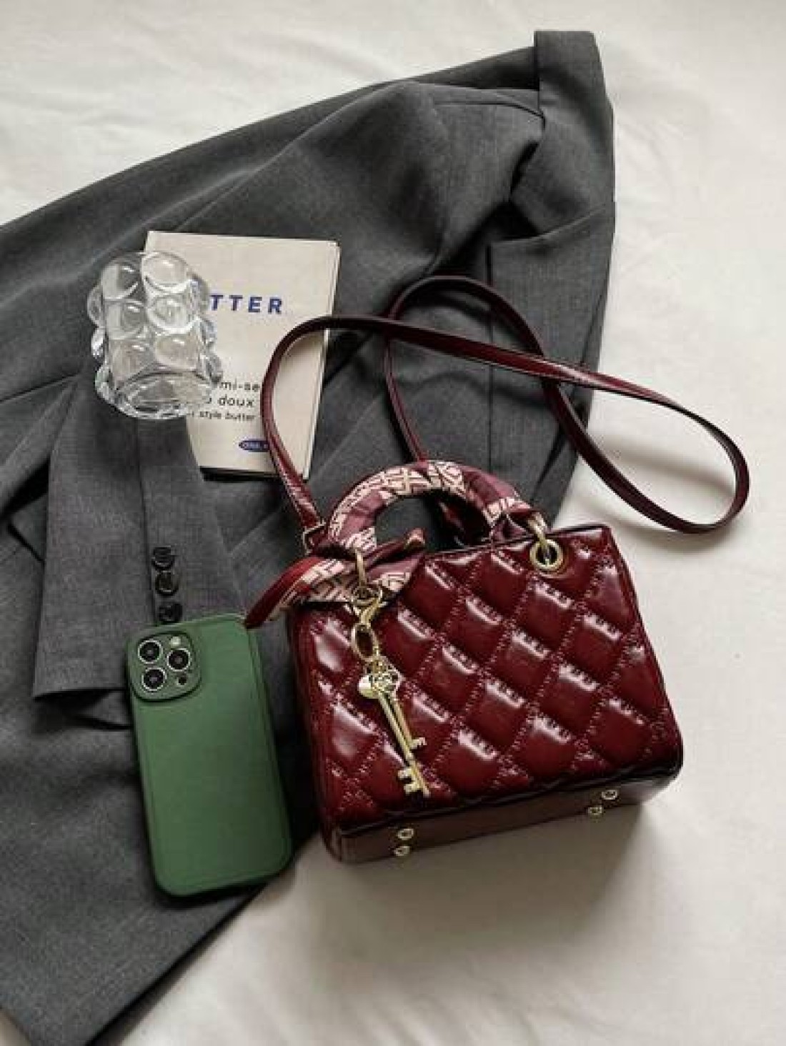 2024 New Burgundy Red Diamond Pattern Handbag Compact And Elegant High End And Atmospheric Crossbody Shoulder Bag Christmas Gift Perfect For Travel And Parties Best Mothers Day Gifts Women