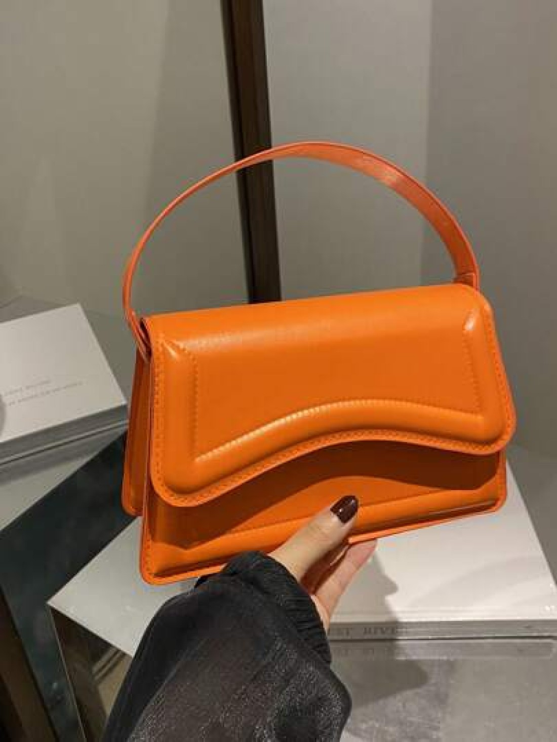 New Orange Ladies Solid Color PU Small Square Bag Simple And Stylish Handbag For Going Out And Versatile