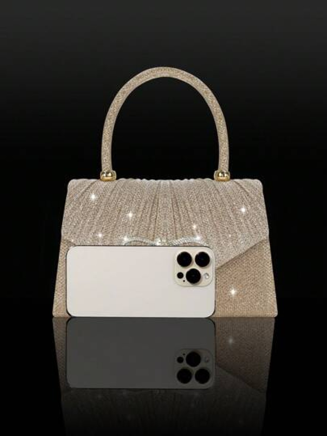 Shiny And Elegant Mini Bow Women s Evening Bag Paired With Exquisite And Luxurious Rhinestone Necklace And Earrings Two Pieces Set New Solid Color Pleated Flap Handbag Suitable For Holiday Parties Dan