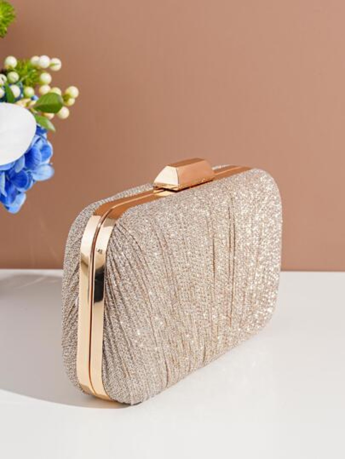 Vincy Glitter Handbag Glamorous Elegant Exquisite Quiet Luxury Sequin Stylish Luxury Shiny Evening Bag With Pleats Detail Clutch Shoulder Crossbody Chain Bag For Women For Party Girl Woman Bride Perfe