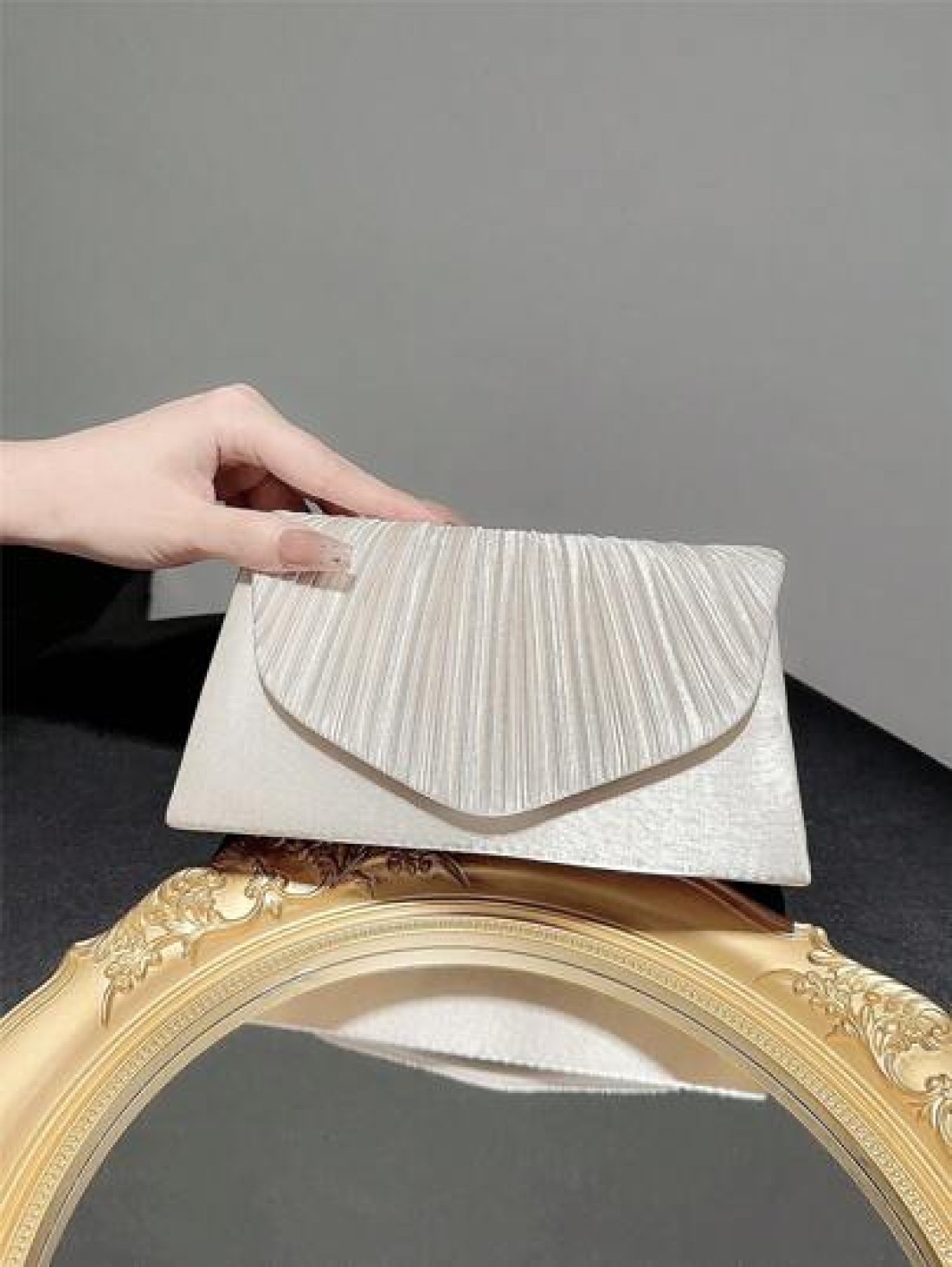 Women Classic And Elegant Pleated Design Clutch Bag With Flap Perfect For Formal Parties Romantic Weddings Dances And Evening Events Can Be Used As Handbag Envelope Bag Or Chain Bag Fits With Evening