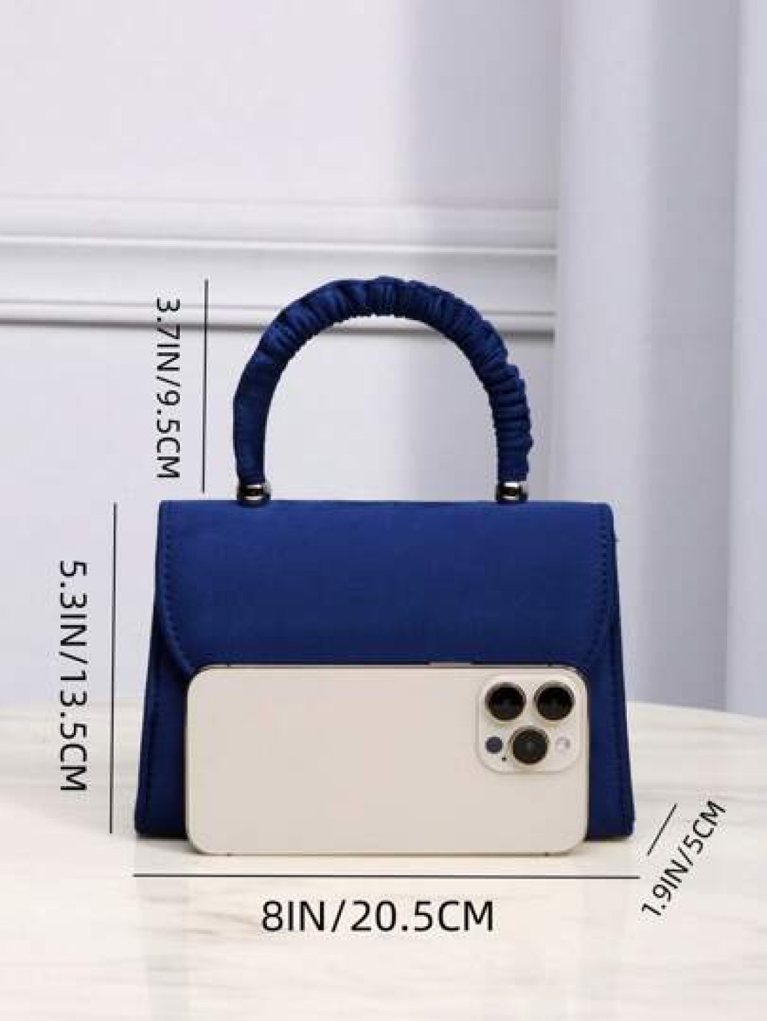 Elegant And Fashion Navy Blue Corduroy Handbag Wrist Pleated Magnetic Closure Flap Cover Evening Bag Suitable For Ladies Daily Use Birthday Party And Wedding Ball Chain Bag Best Birthday And Valentine