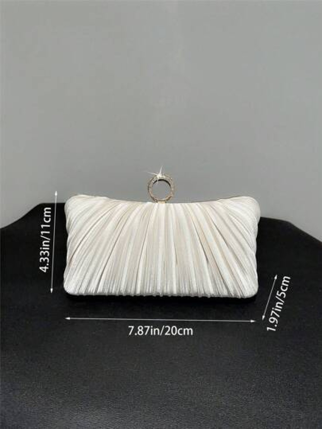 Women Fashionable Shiny Ring Buckle Pleated Satin Box Clutch Bag For Evening Dress Formal Party Prom Wedding Chain Handbag