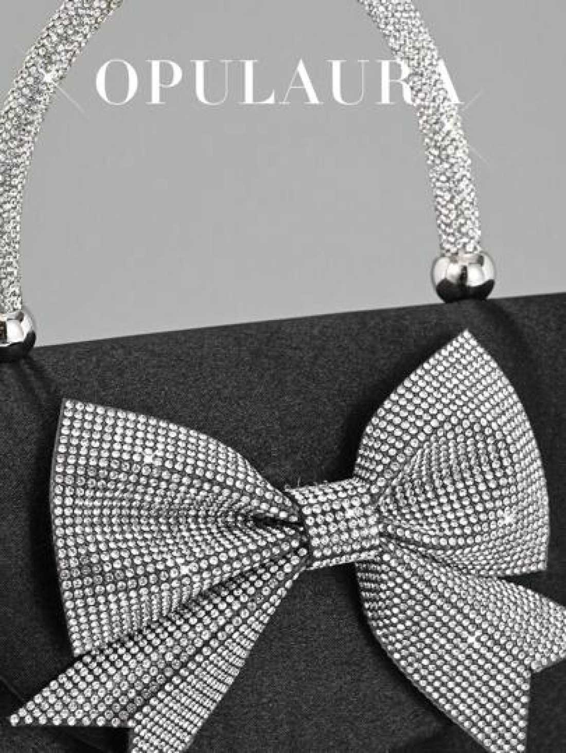 OpulAura Women s European And American Fashion Black Satin Flap Clutch Evening Bag Sparkling Elegant Bowknot Rhinestone Decor Party Handbag Luxury Satin Formal Dress Bag Chain Shoulder Bag Suitable Fo