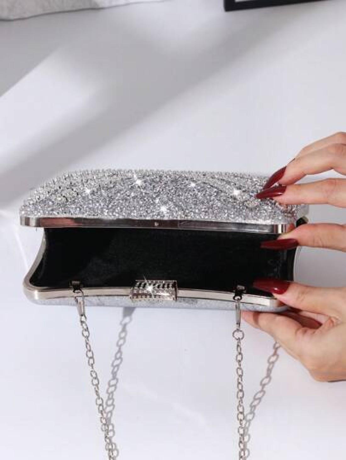 Women s Shiny Rhinestone Decorated Evening Clutch Bag Comes With Metal V Shape Rhinestone Decor Dazzling Box Shaped Purse Perfect For Enchanting Looks Suitable For Bride Wedding Party Prom Birthday Gi