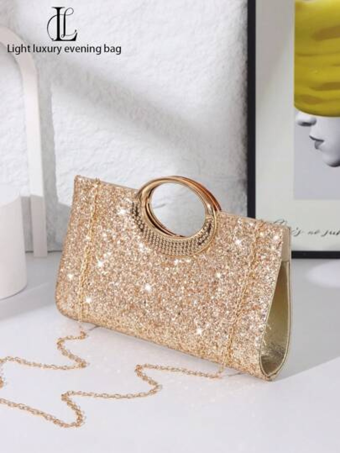 1pc Women s Elegant Glittering Evening Clutch Bag Glitter Material Shiny Handbag Charming Elegant Exquisite Luxury Sparkling Gold Suitable For Party Wedding Prom Dinner Banquet