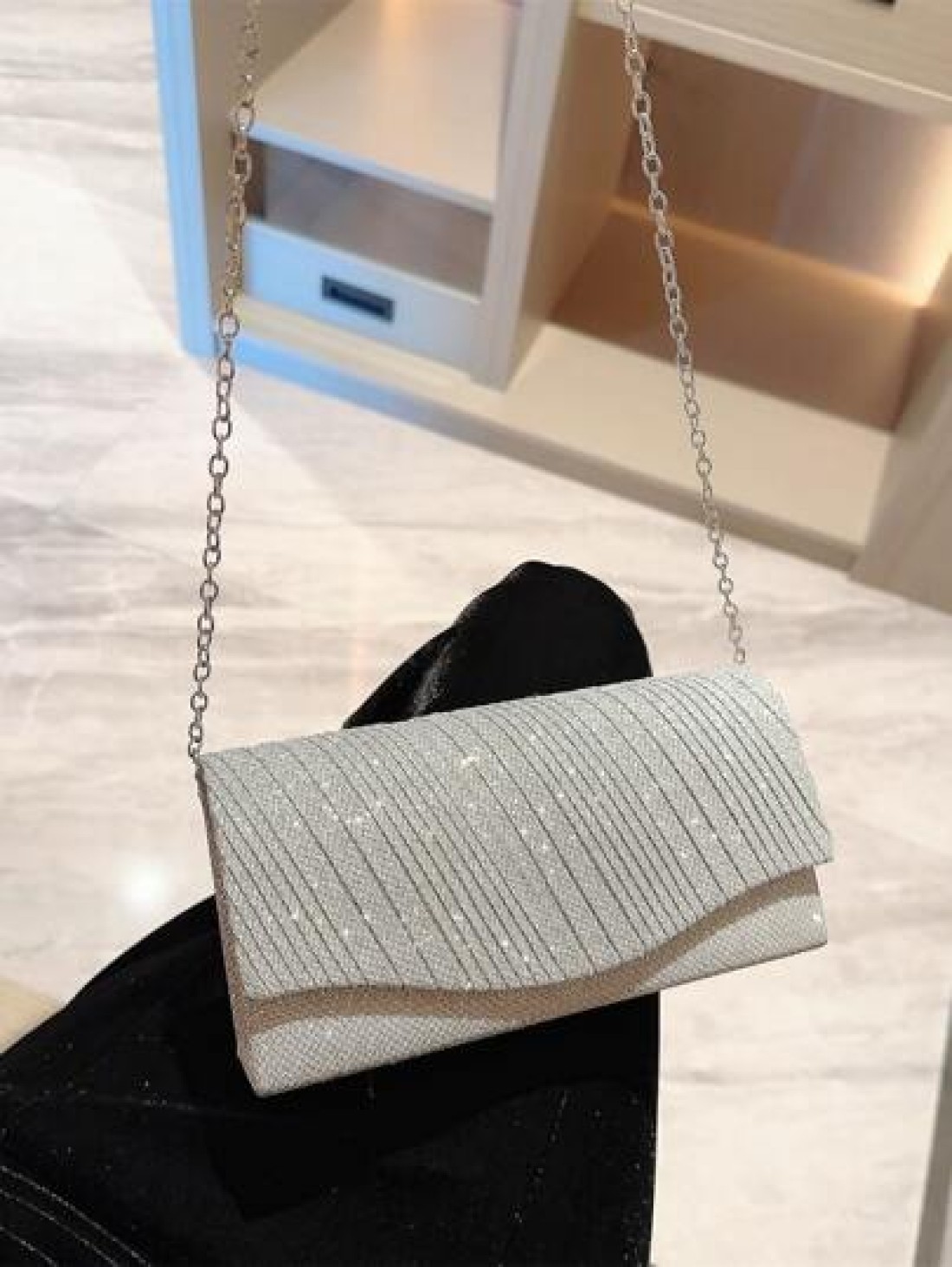 Moonlit EveBag Glamorous Elegant Exquisite Quiet Luxury Sequin Luxury Shiny Portable Mini Glitter Flap Square Bag Evening Bag Dinner Bag For Party Girl Woman Bride Perfect For Party Wedding Prom Dinne