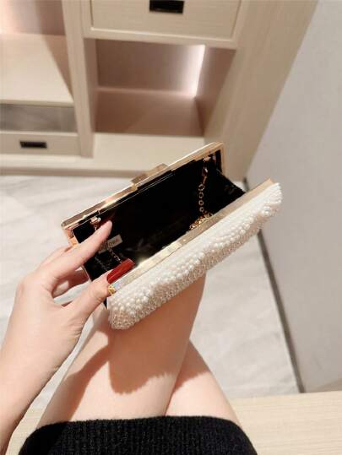 Faux Pearl Decor Box Shaped Chain Crossbody Bag Party Bags Perfect For Party Wedding Prom Dinner Banquet Perfectly Matching With Prom Dresses For Women Prom Accessories Sequin Dress Women Sparkly Dres