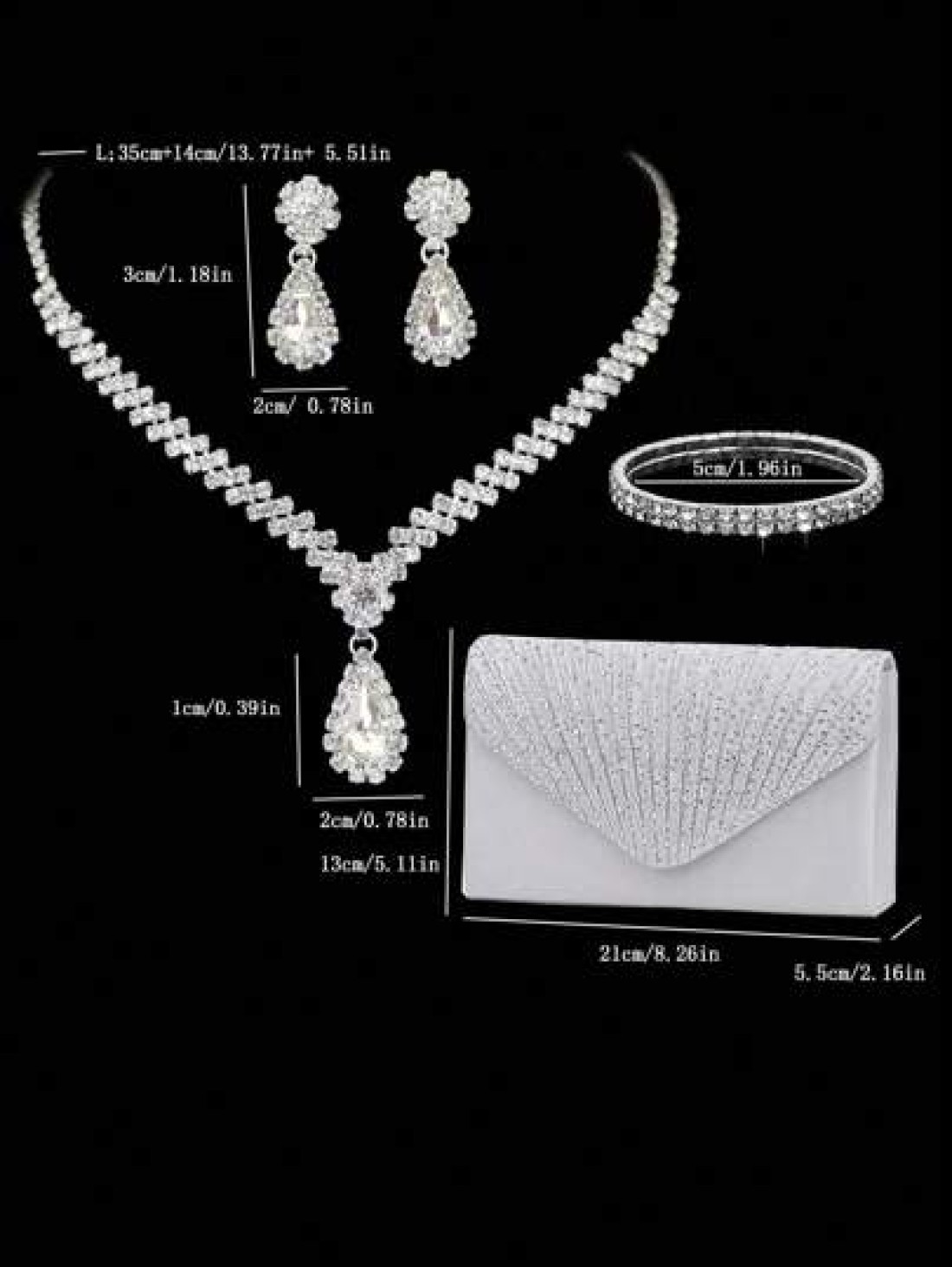 Women s Luxury Elegant Party Crystal Evening Clutch Bag Chain Shoulder Bag Rings Earrings And Adjustable Bracelet Set