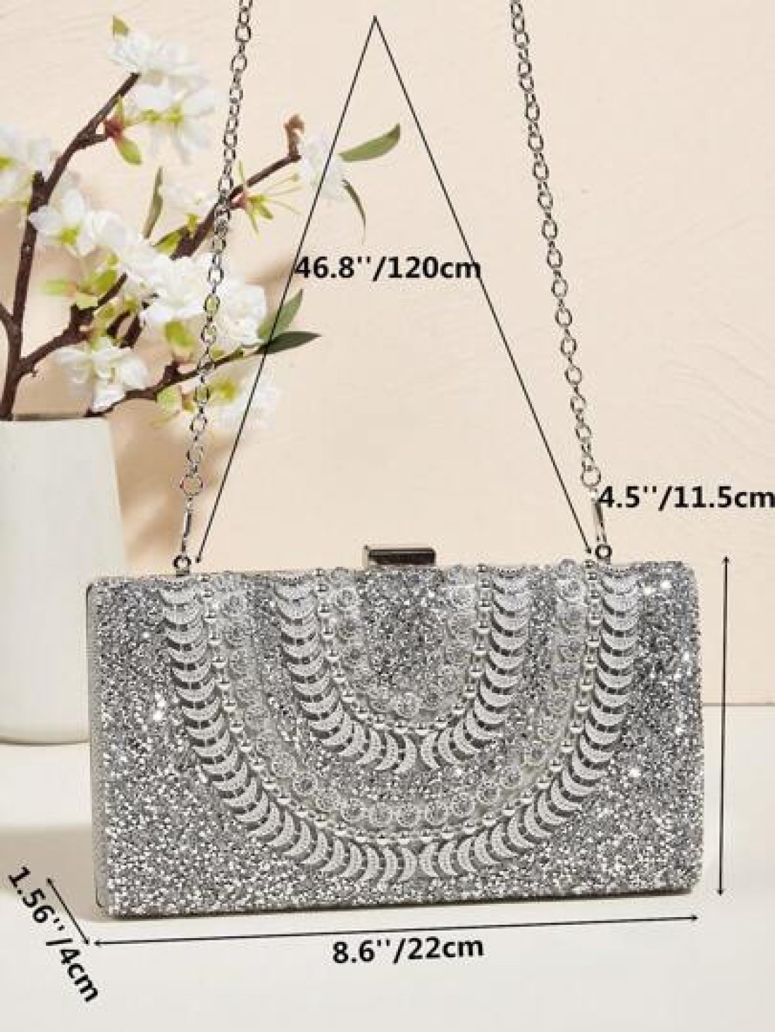Handcrafted Glitter Rhinestone Embedded Evening Clutch Bag Party Bag Cosmetic Bag Shoulder Strap Crossbody Chain Bag Fashion Handbag