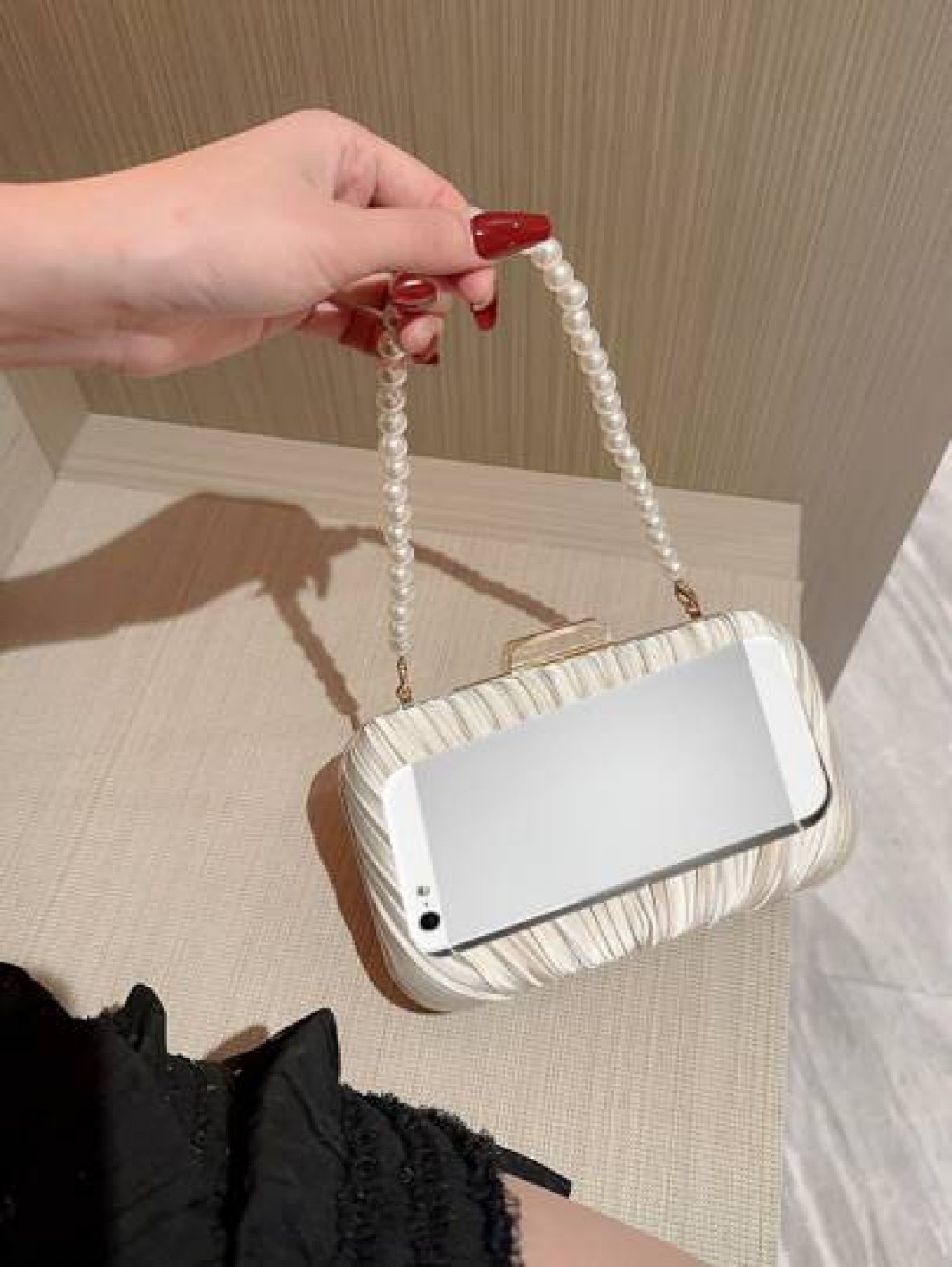 Moonlit EveBag Glamorous Elegant Exquisite Quiet Luxury Sequin Stylish Luxury Shiny Faux Pearl Clutch Box Bag Evening Bag For Wedding For Party Girl Woman Bride Elegant Pearl Clutch Prom Bag