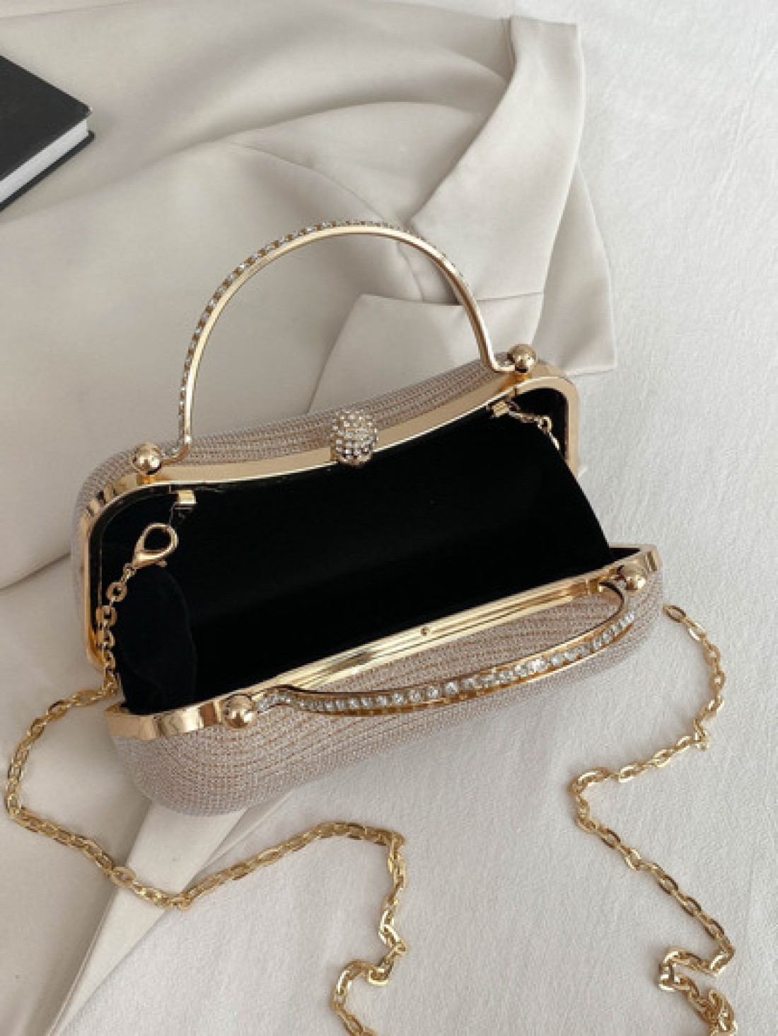 Glamorous Glitter Bling Sequin Luxury Shiny Mini Glitter Rhinestone Decor Box Bag Evening Bag Dinner Bag Faux Pearl Metal Chain Crystal Decor For Party Girl Woman Bride Perfect For Party Wedding Prom