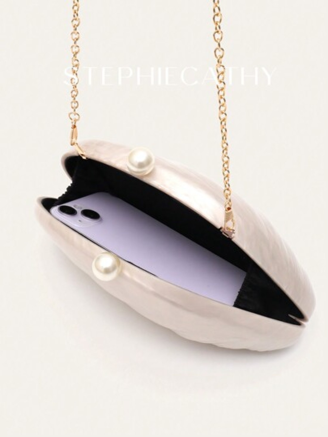 STEPHIECATHY Women s Fashion Glamorous Elegant Acrylic Clutch Magnet Closure Mussel Shell Shaped Handbag Fits Cellphone Long Chain Cross Body Evening Bag For Wedding Dinner Party Prom Banquet Gift Per