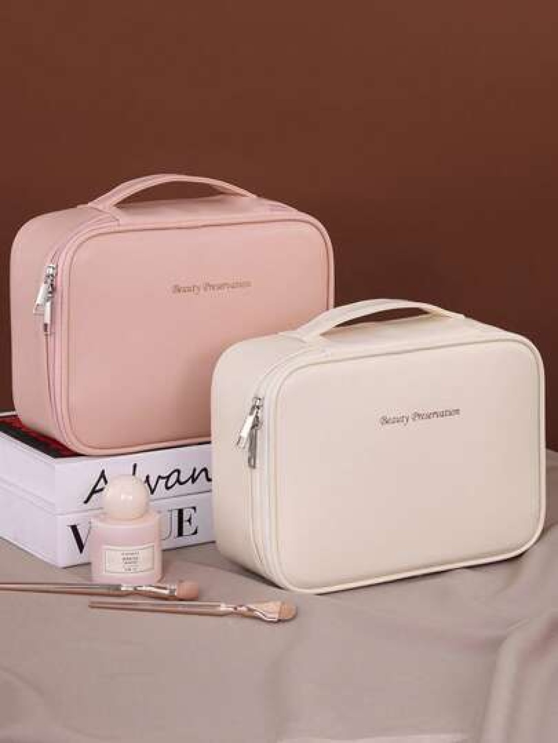 1pc Detachable Multi Layer Divided Makeup Bag Large Capacity Portable PU Waterproof Cosmetic Case Removable Makeup Brush Bag Lipstick And Skincare Products Travel Organizer Pouch Makeup Travel Toiletr