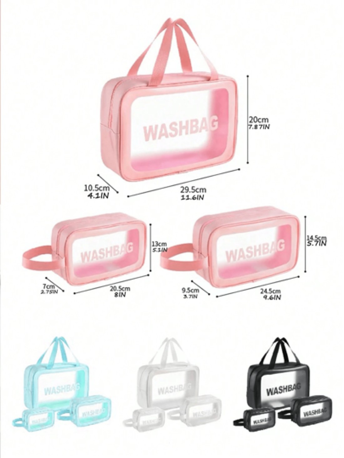 1 3pcs Set Travel Makeup Bags Portable Toiletry Bag Letter Printed Cosmetic Pouch Clear PVC Makeup Case Shower Swimming Storage Bag Large Capacity Travel Cosmetic Bag Toiletry Bag Beach Bathroom Tote