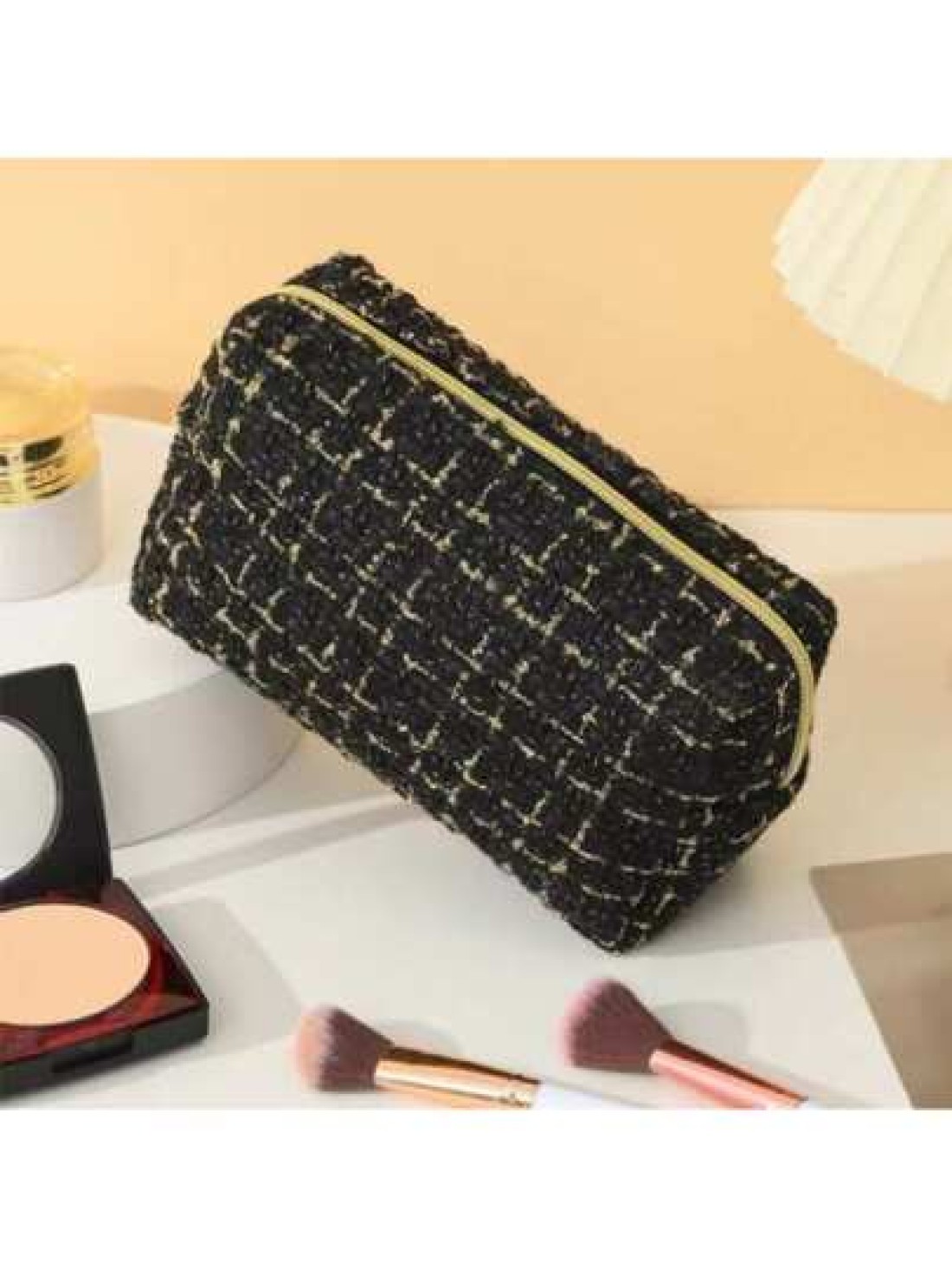 1pc Large Capacity Checkerboard Hand Woven Cosmetic Bag Portable Toiletry Organizer Travel Case For Travel Storage Bag Makeup Bag Cosmetic Bag Vacation Organizer Large Capacity Makeup Organizer Makeup