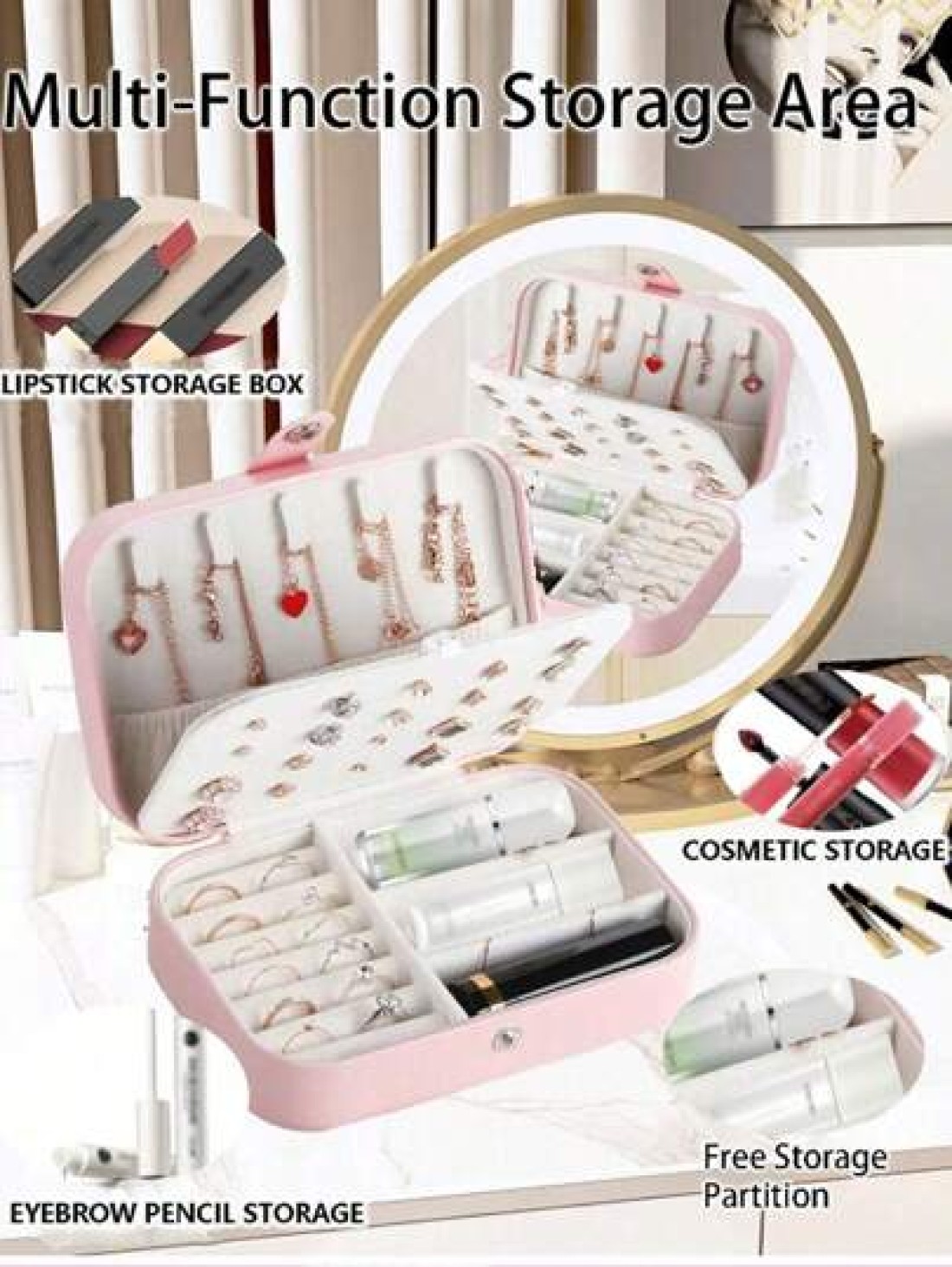 1pc Portable Travel Jewelry Box Fashion Zipper Jewelry Case Mini Ring Box Waterproof PU Leather Storage Bag Jewelry Organizer And Container With Velvet Lining For Rings Earrings Pendants Necklaces Bra