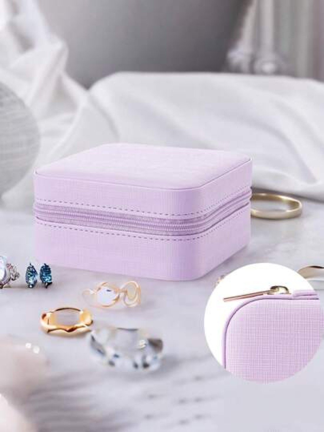 1pc Portable Travel Jewelry Box Mini PU Earring Ring Storage Case Minimalist Makeup Organizer Box Detachable Jewelry Display Tray Multifunctional Desktop Storage Box For Rings Pendants Earrings Neckla