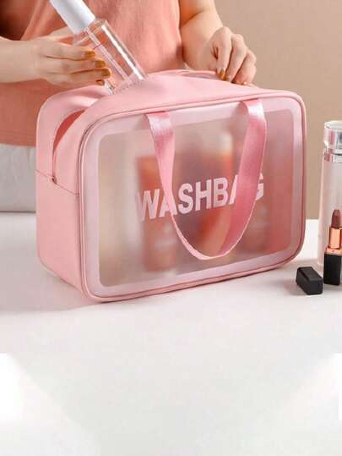 3 1pc Large Capacity Waterproof Toiletry Bag Double Layer Makeup Organizer Bag Multi Functional Travel Storage Pouch Cosmetic Brush Holder Suitable For Cosmetics Makeup Tools Skincare Products Eyebrow