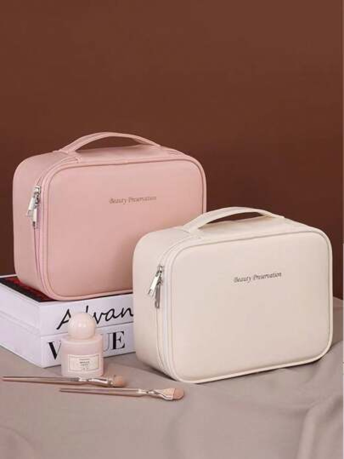 1pc Multifunctional PVC Makeup Bag Summer Travel Cosmetic Organizer Bag Waterproof Bathroom Storage Pouch For Skincare Makeup Brushes Eyeshadow Palette Compact Powder Lotion Lipstick Jewelry Bridesmai