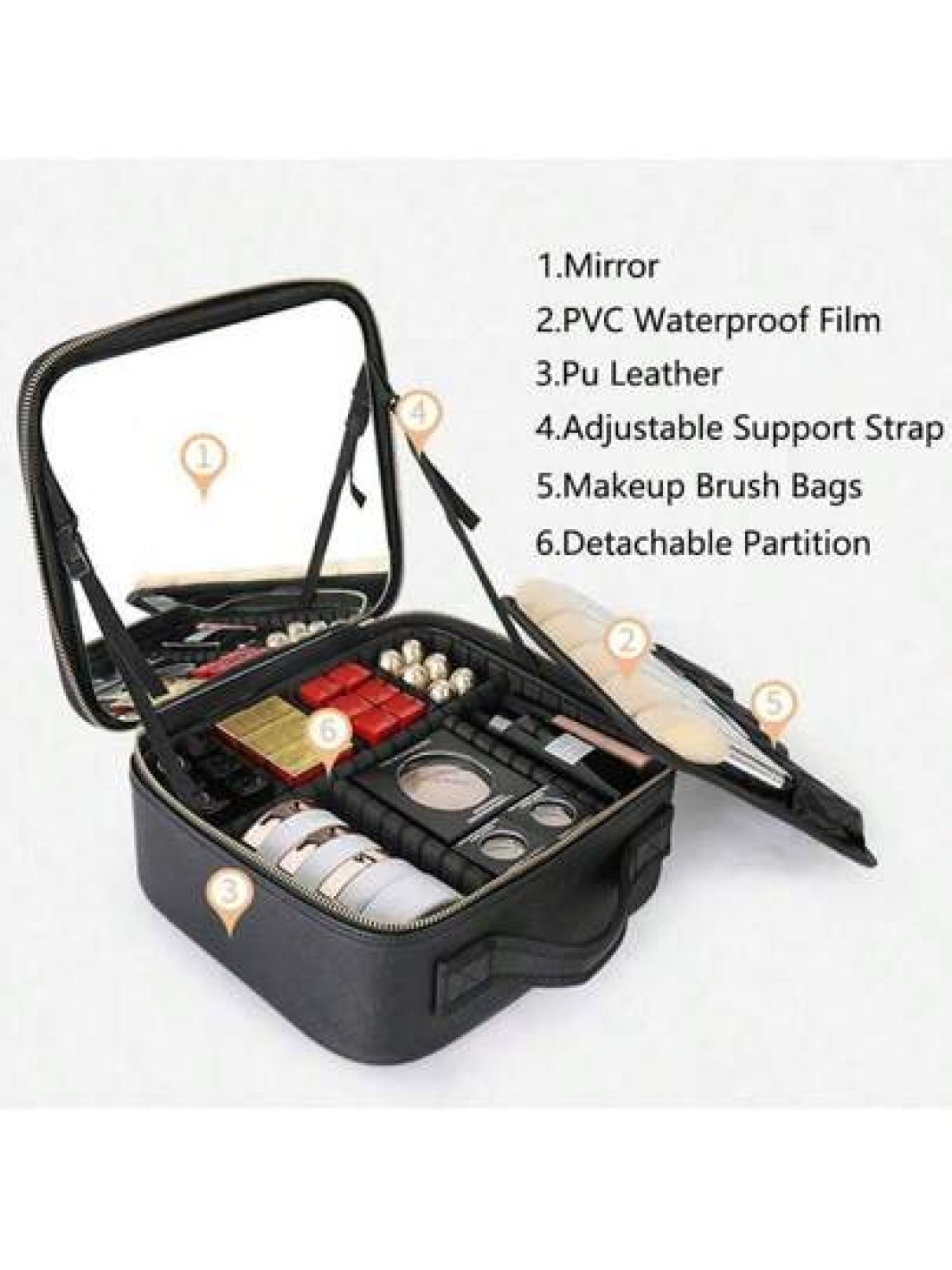 Professional Makeup Case With Lights Full Screen Mirror Cosmetic Storage Bag Fully loaded Portable Makeup Artist Brush Beauty Nail Tool Box Leather Travel Makeup Bag