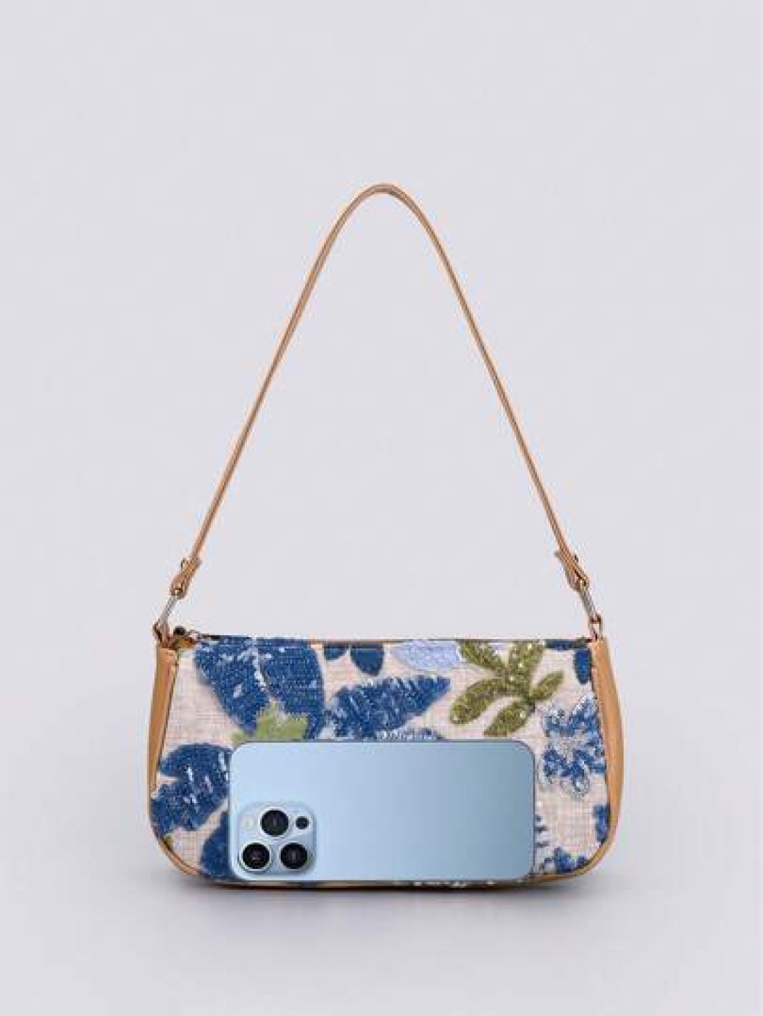 Sequin Embroidery Floral Baguette Bag Ladies Fashion All Match Beaded Stitching Underarm Bag With Color Block Embroidery Zipper Shoulder Bag Cut Randomly Elegant Pearl Bag