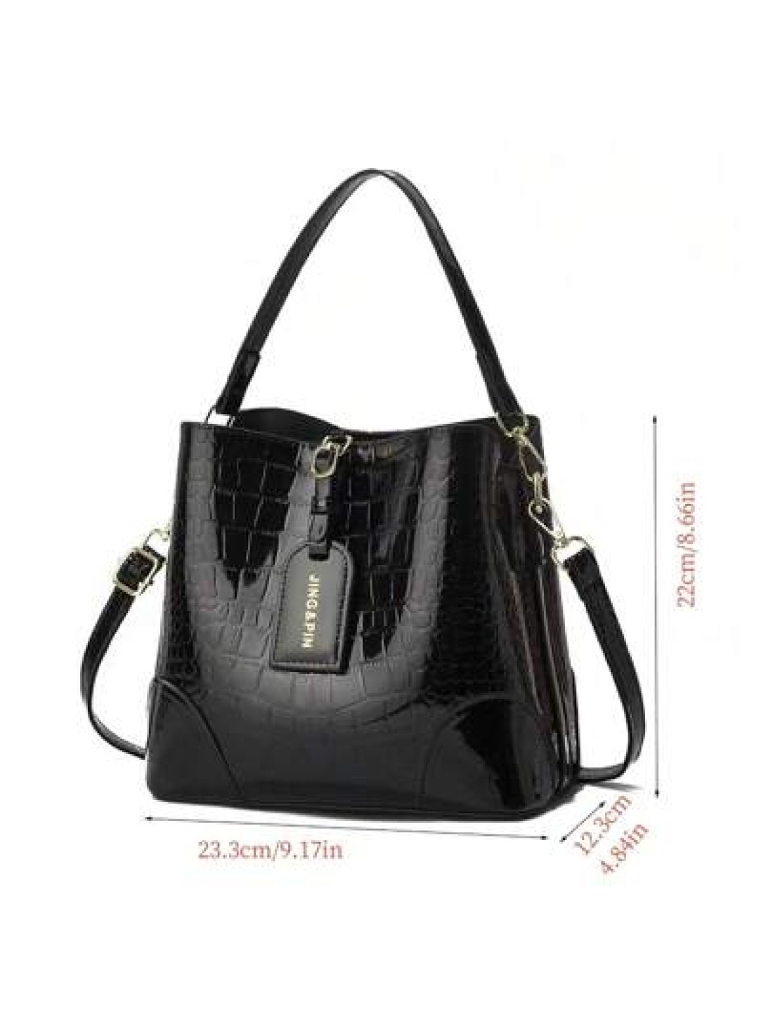 1 Pc Stone Texture Handbag 2024 New High End Glossy PU Bucket Bag With Multiple Compartments Large Capacity Suitable For Daily Commute Shoulder Carry