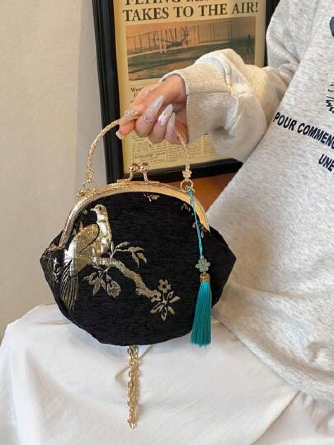 Summer Random Pattern Hanfu Style Crossbody Bag New Clip Mouth Handbag For Women