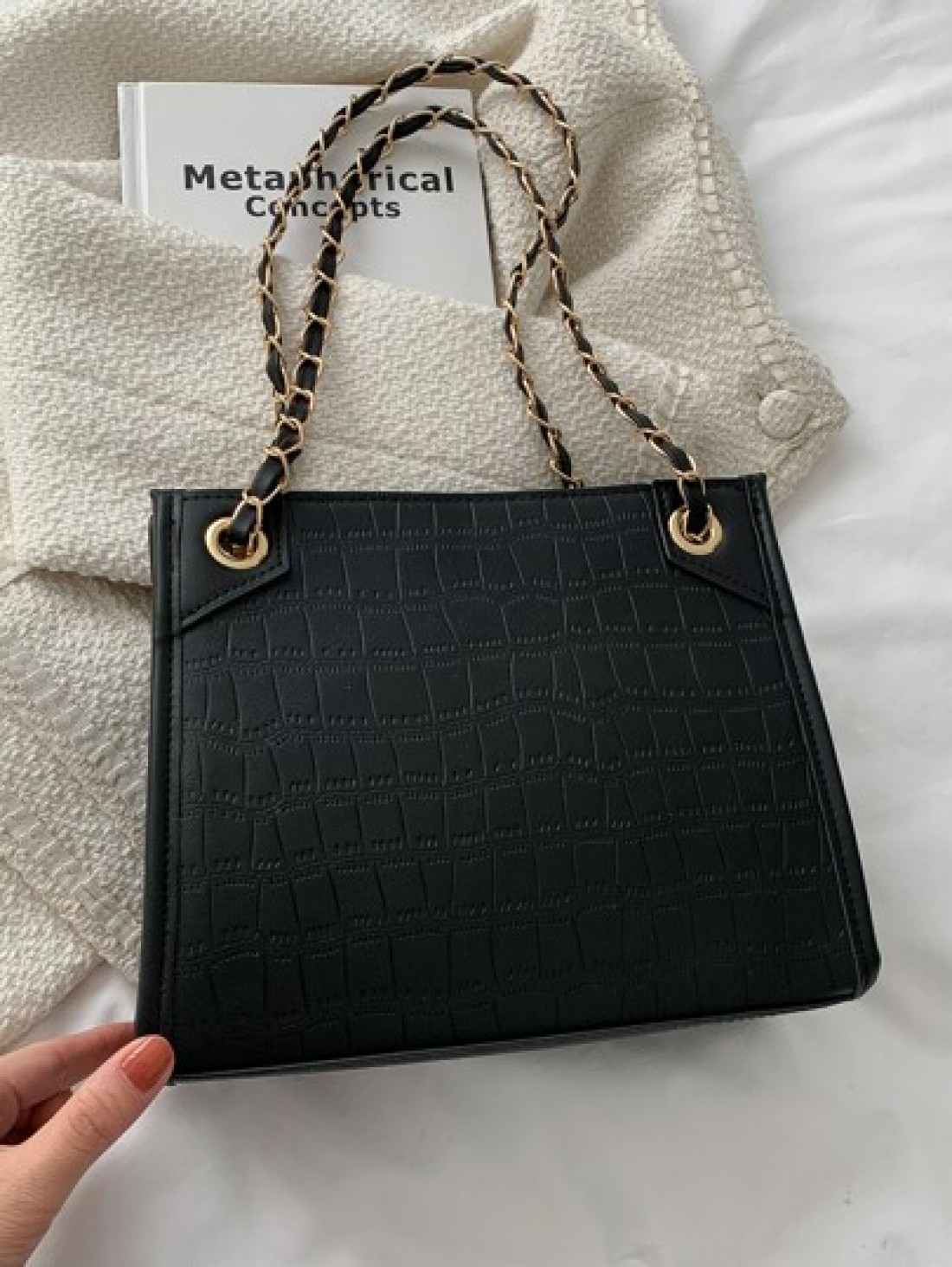 Lightweight Business Casual Crocodile Embossed Chain Square Bag For Teen Girls Women College Students Rookies White collar Workers Perfect for Office Work Business Commute Best Work Bag for Women For