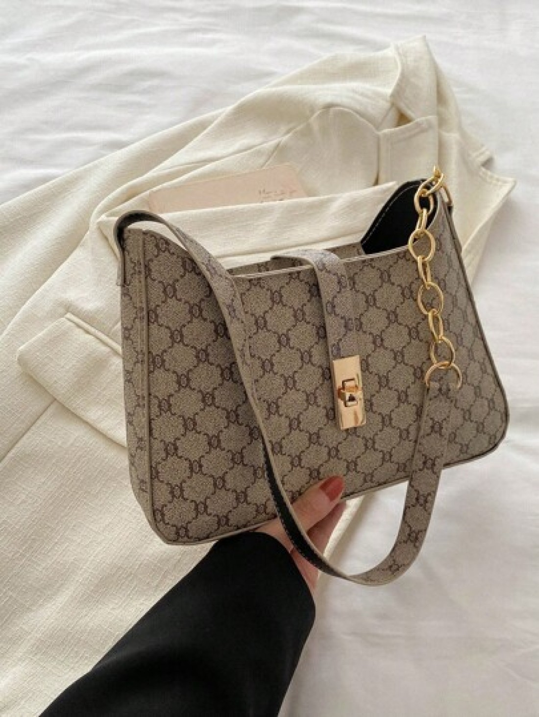 1pc Zipper Decorated With Metal Lock Floral Pattern Fashionable Versatile Casual Shoulder Bag Suitable For Women Daily Use