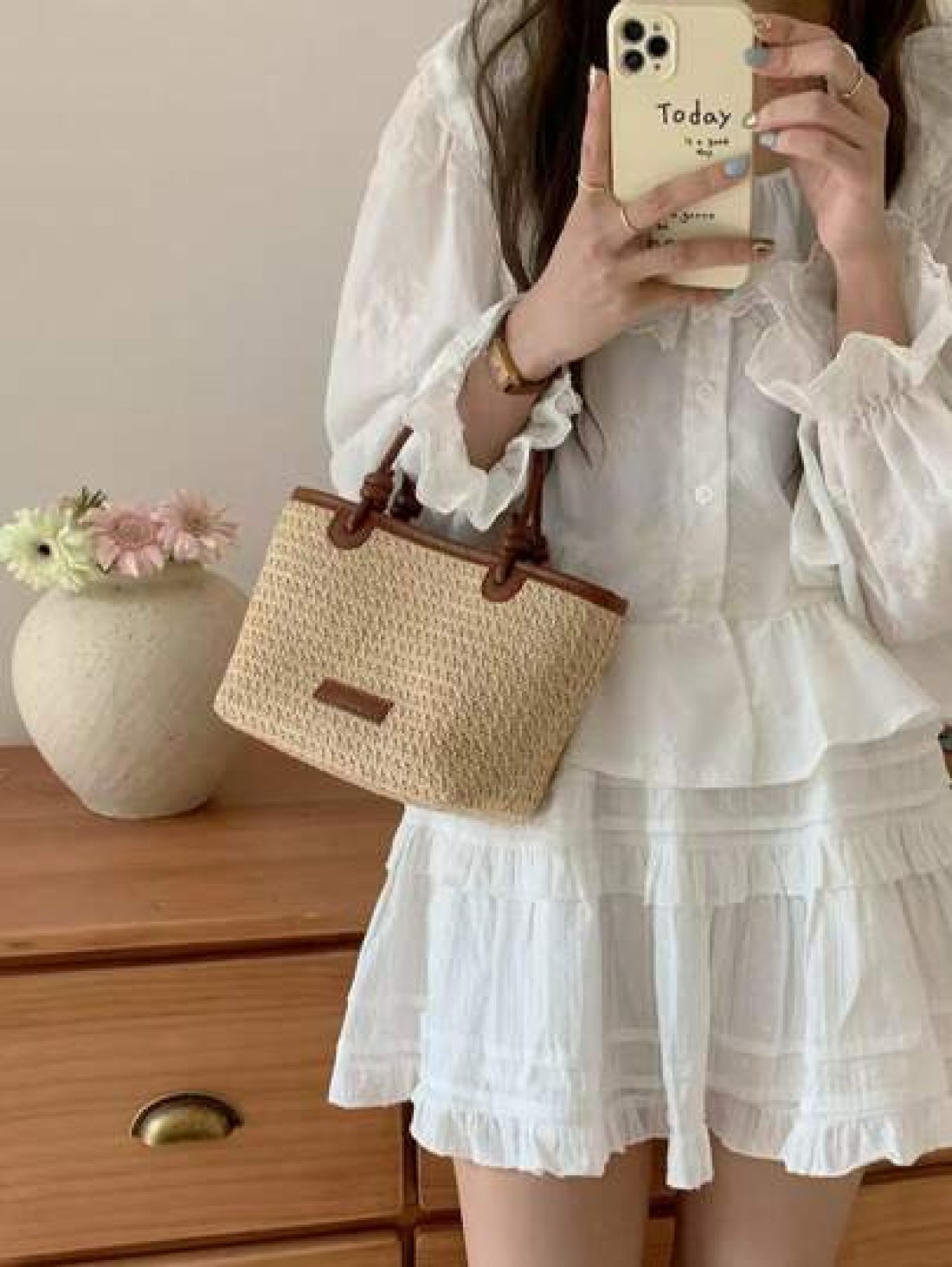 Summer Beach Vacation Straw Woven Handbag Tote Shoulder Bag Rope Knot Picnic Basket Bag Fashion For Women Girls Going Out Shopping Gift