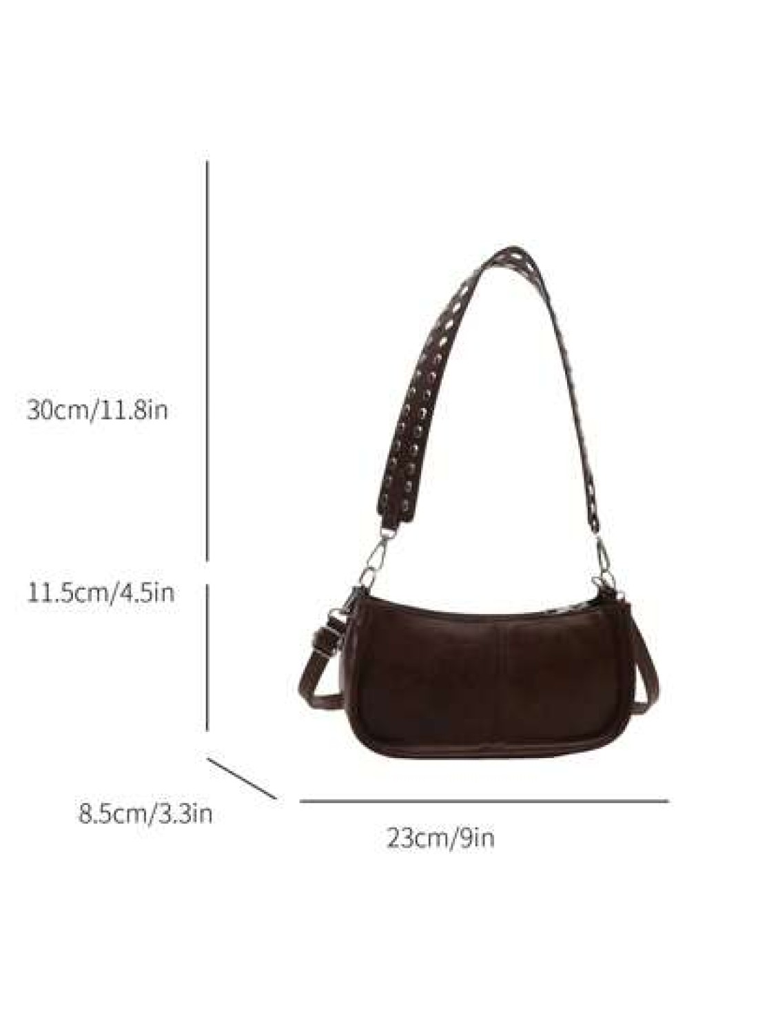 Fashionable Retro Rectangular Handbag Women s Rivet Decor Underarm Tote Bag Classic Zipper Shoulder Bag