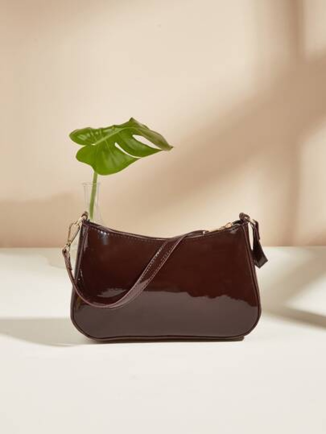 Artificial Patent Leather Minimalist Hobo Bag Perfect For Music Festival