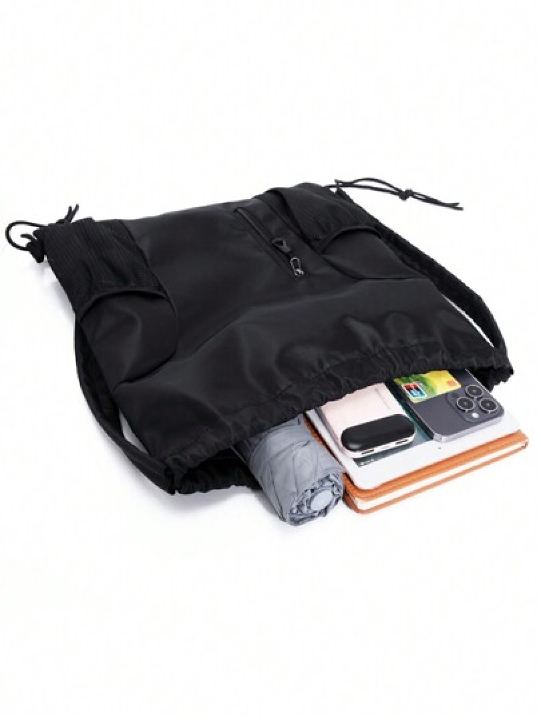 Large Stock New Arrival Water Proof Nylon Drawstring Backpack Solid Color Travel Outdoor Gym Bag Simple Outdoor Travel Backpack Weekend Summer Vacation Holiday Document Carry On Casual Black Personali