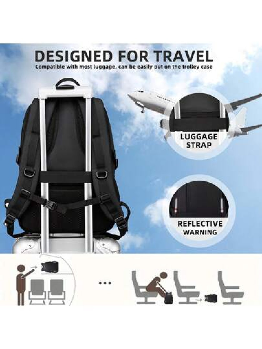 Black Water Resistant Large Capacity Anti Theft Backpack Suitable For Teenagers And Students School Supplies School Bag College Outdoor Activities Travel Hiking Work Business Leather Bag Christmas Hol