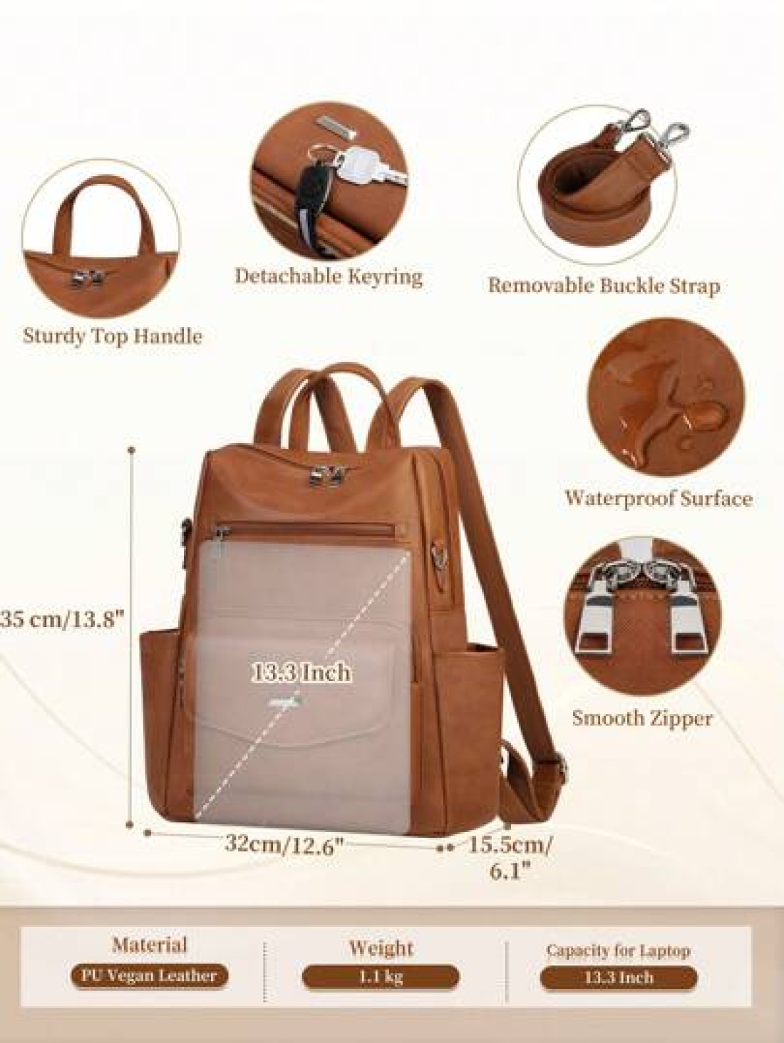 NEWHEY Backpack Purse For Men PU Leather Backpack Purse Designer Convertible Backpack Purse Waterproof Backpack Purses 13 3 Inch Men s Fashion Backpack Handbags For Work Travel College