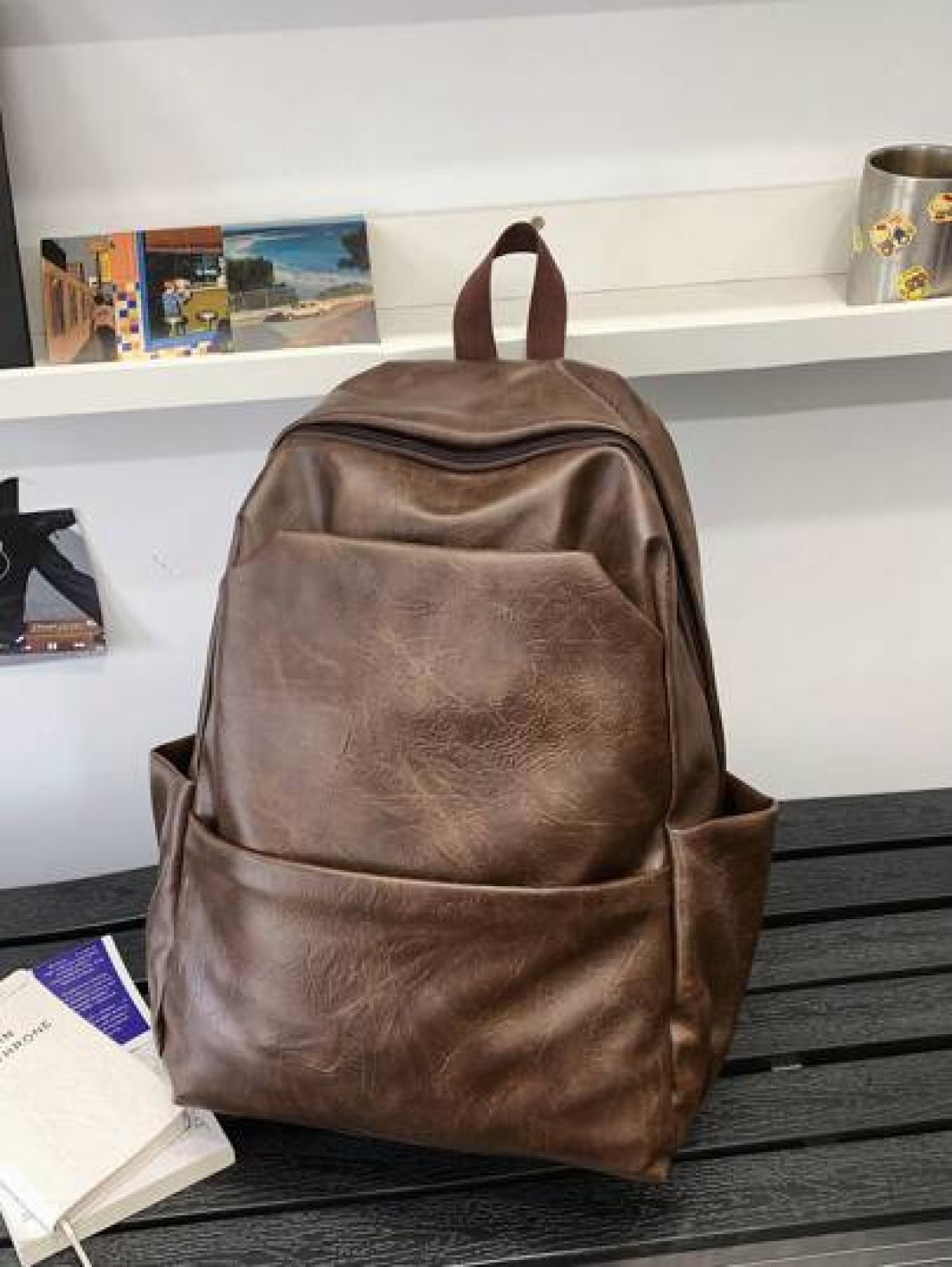Men s Simple Functional Backpack Large Capacity Water Repellent Oil Wax Leather Material Multi Compartment And Multi Compartment Wear Resistant Backpack Sponge Buffer Zone On The Back Widened Comforta