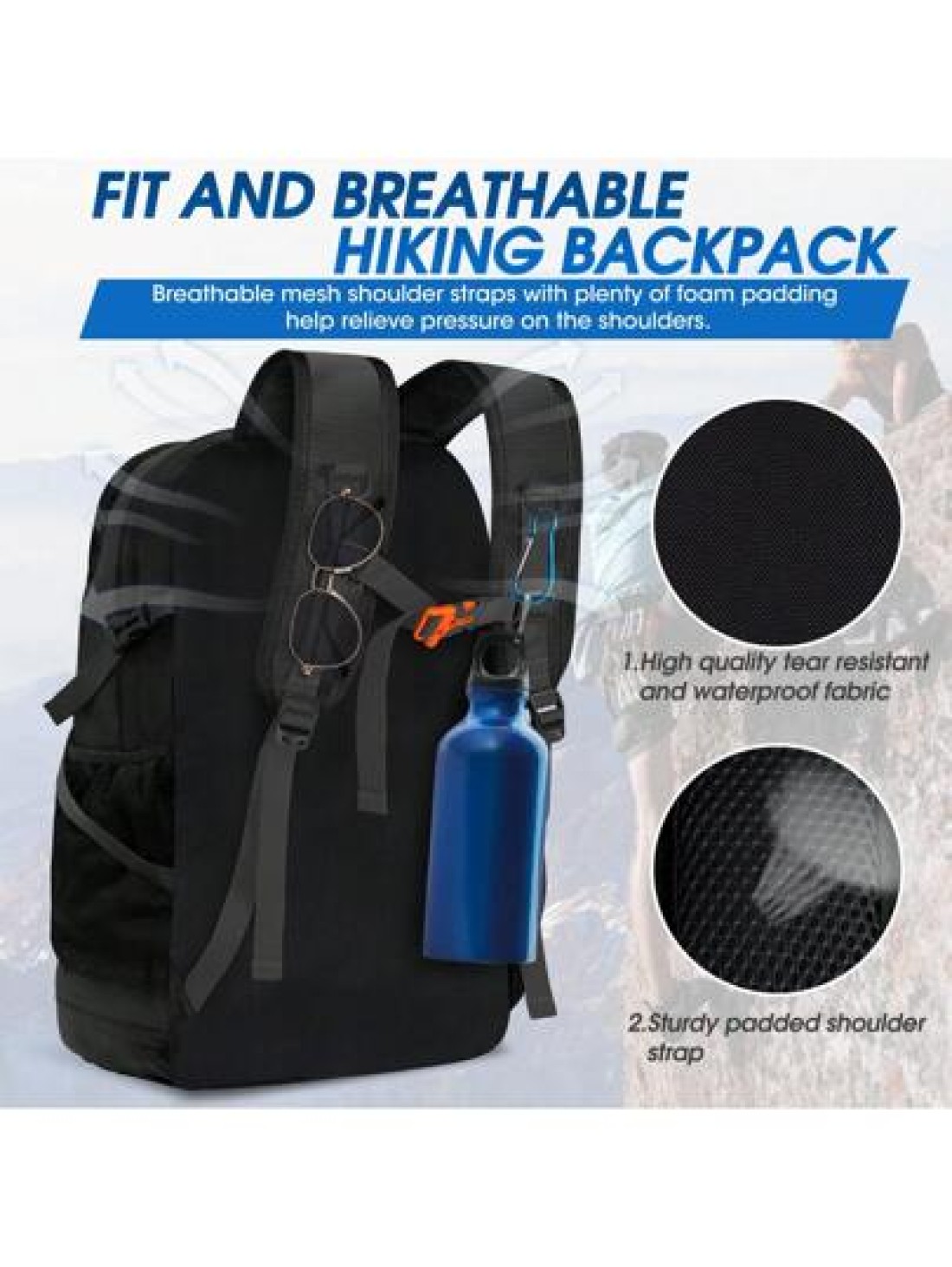 NEWHEY Lightweight Hiking Backpack 40L Packable Daypack For Men Waterproof Camping Bag Foldable Outdoor Sport Travel Climbing Trekking Camping Backpack For Travel