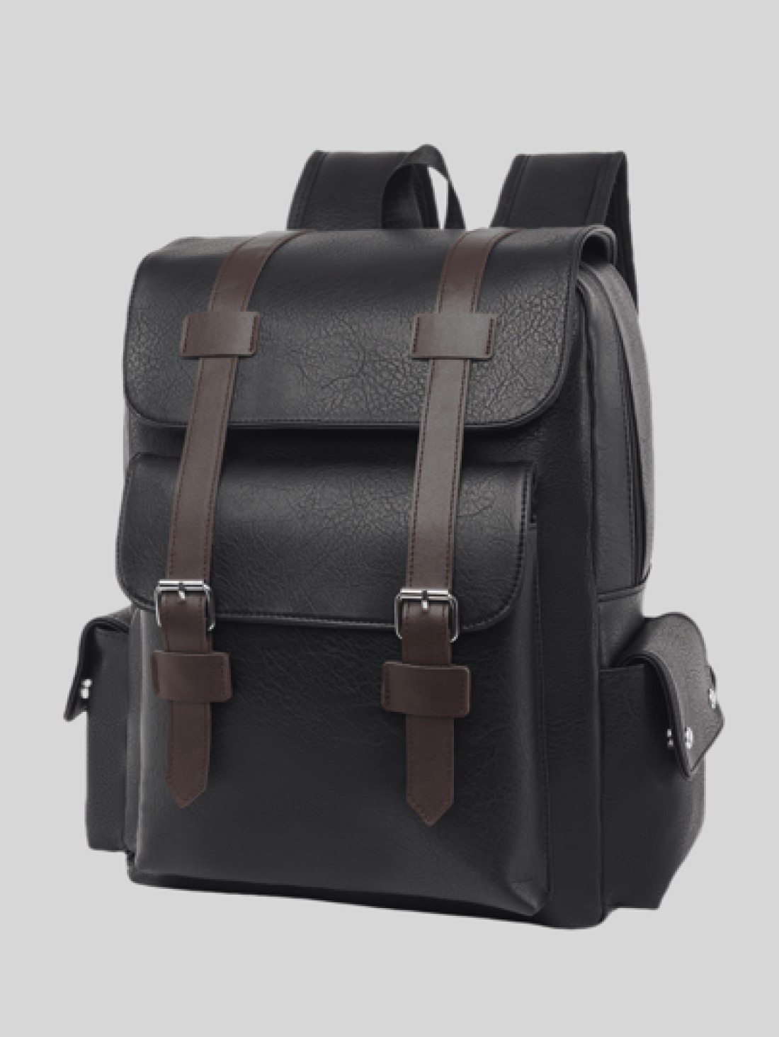 Large Laptop Backpack Men PU Leather Backpacks Male Teenagers Boys Black Schoolbag