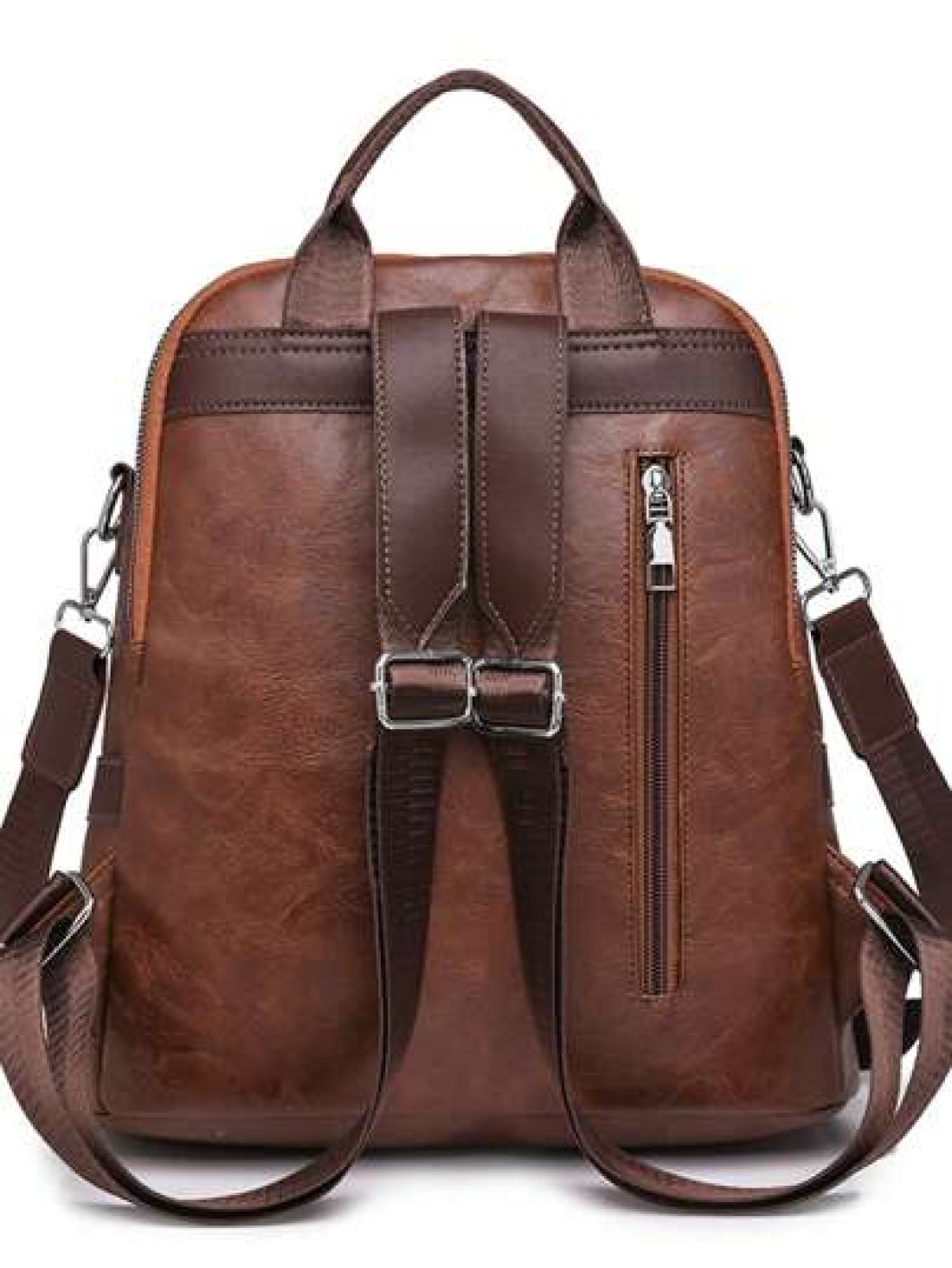 Fashionable Backpack Vintage Style Large Capacity Casual Synthetic Leather Adjustable Shoulder Straps Zip Closure Polyester Lining Embossed Line Detail Suitable For Daily Commute