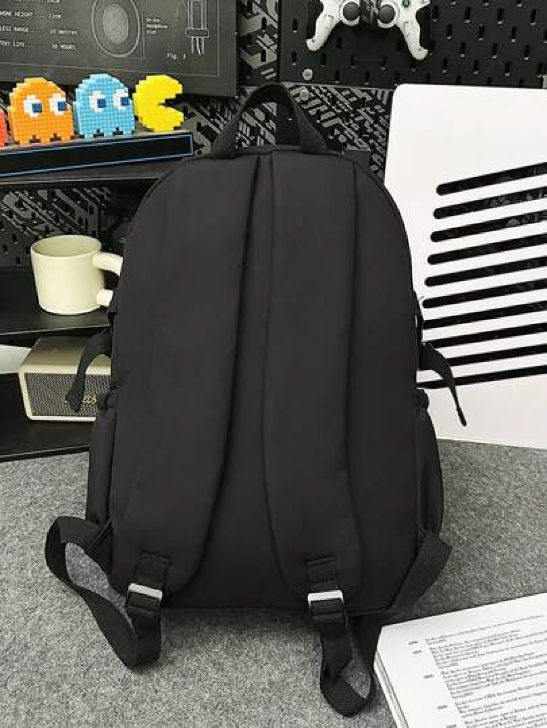 Men s Black Graphic Print Flap Large Capacity Travel Backpack Middle School Student Campus Bag Boys Rucksack