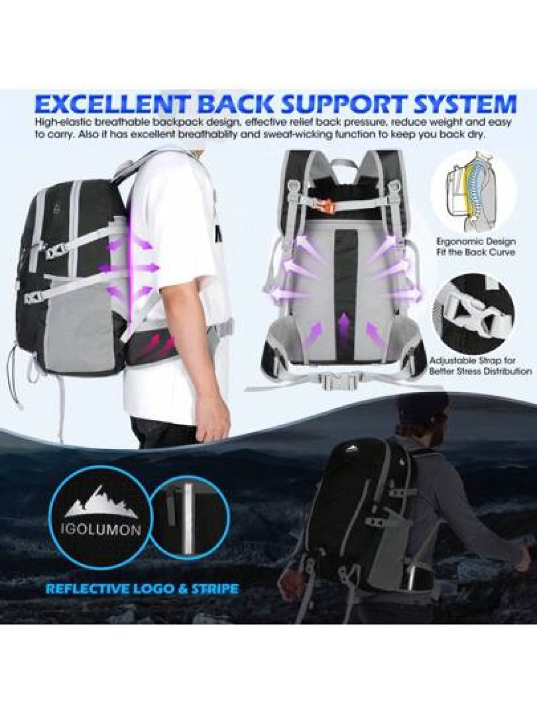 NEWHEY Hiking Backpack 40L Packable Camping Backpack For Men Women Waterproof Lightweight Hiking Daypack Hiking Bag Foldable Backpack Travel Daypack For Climbing Trekking Camping