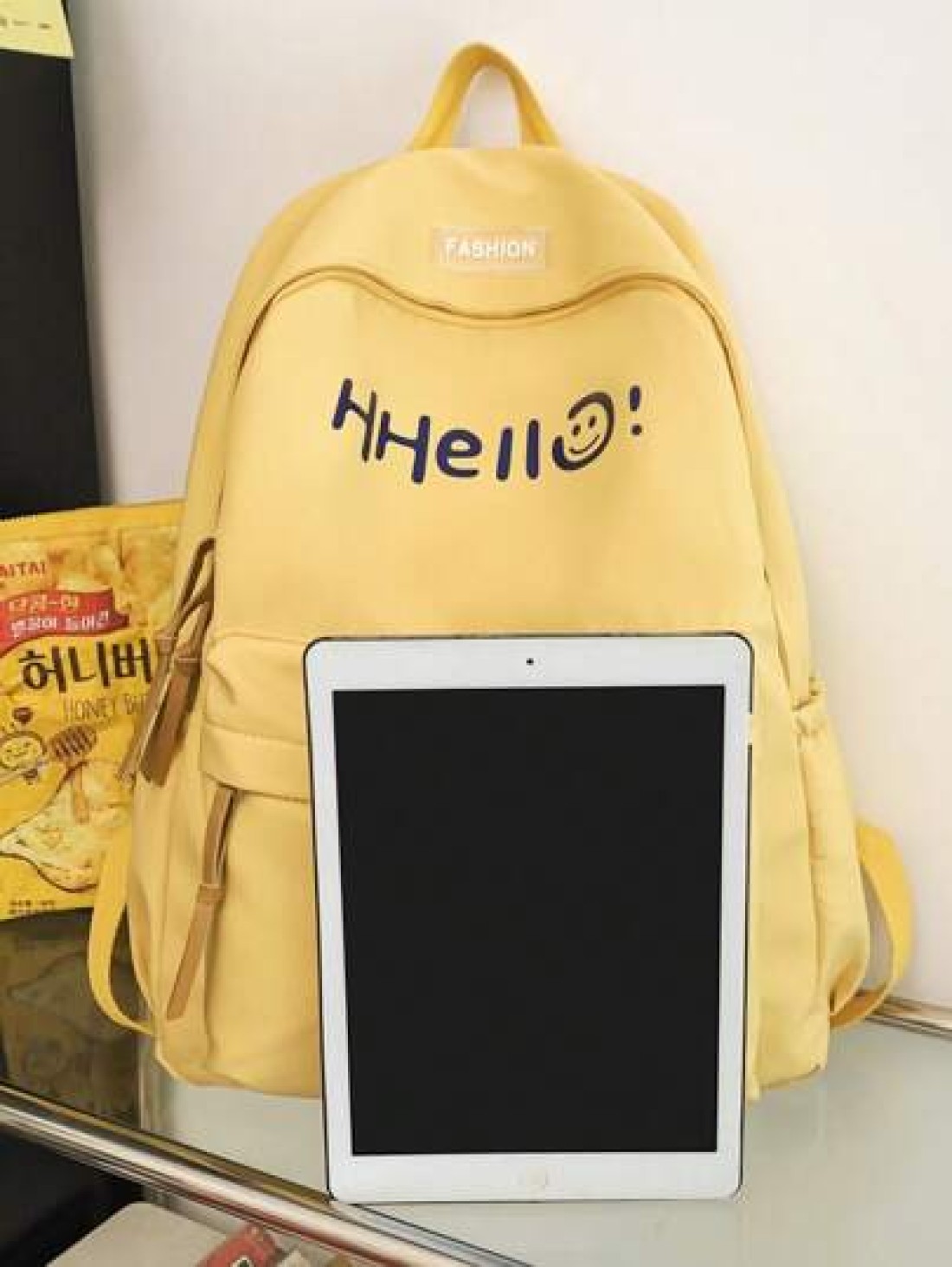 New Solid Color Large Capacity Letter Printed Backpack Fashionable And Versatile Casual Student Classroom Commuter Backpack Unisex