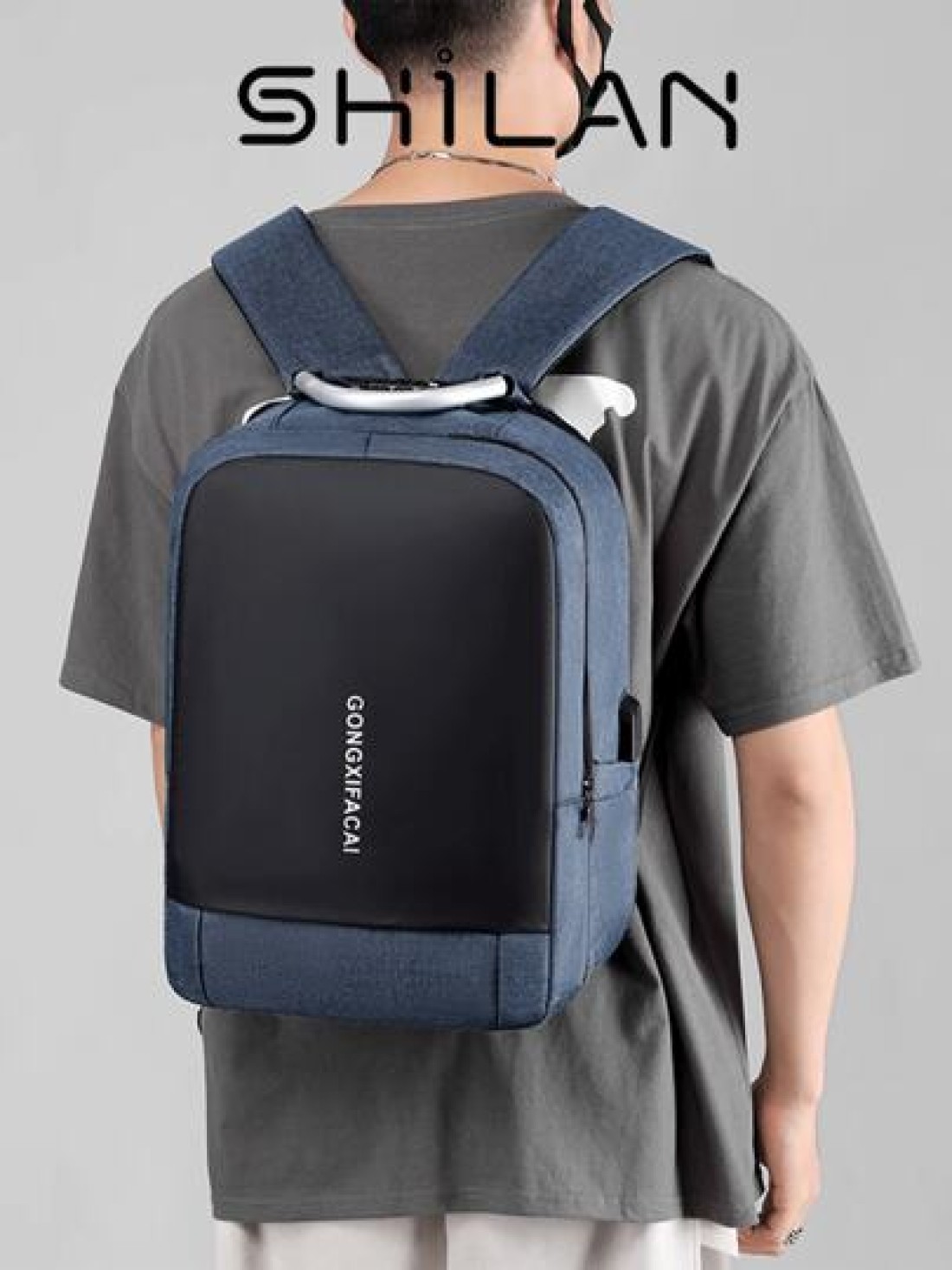 SHILAN High Quality Two Tone Fabric Men s Functional Business Backpack With Anti Theft Strap And Password Lock Large Capacity Suitable For Outdoor Activities School And Commuting School Backpack Can H