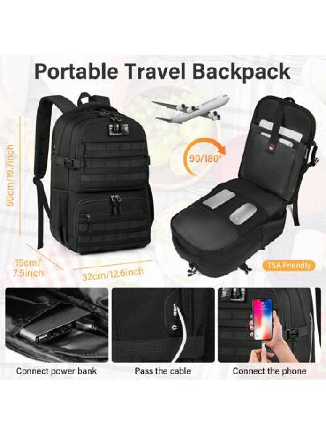 NEWHEY Lunch Backpack For Men 17 3 Inch Laptop Backpack With USB Charging Port Waterproof Work Backpack With Insulated Lunch Bag For Travel College Business With MOLLE Design Vacation Travel Backpack