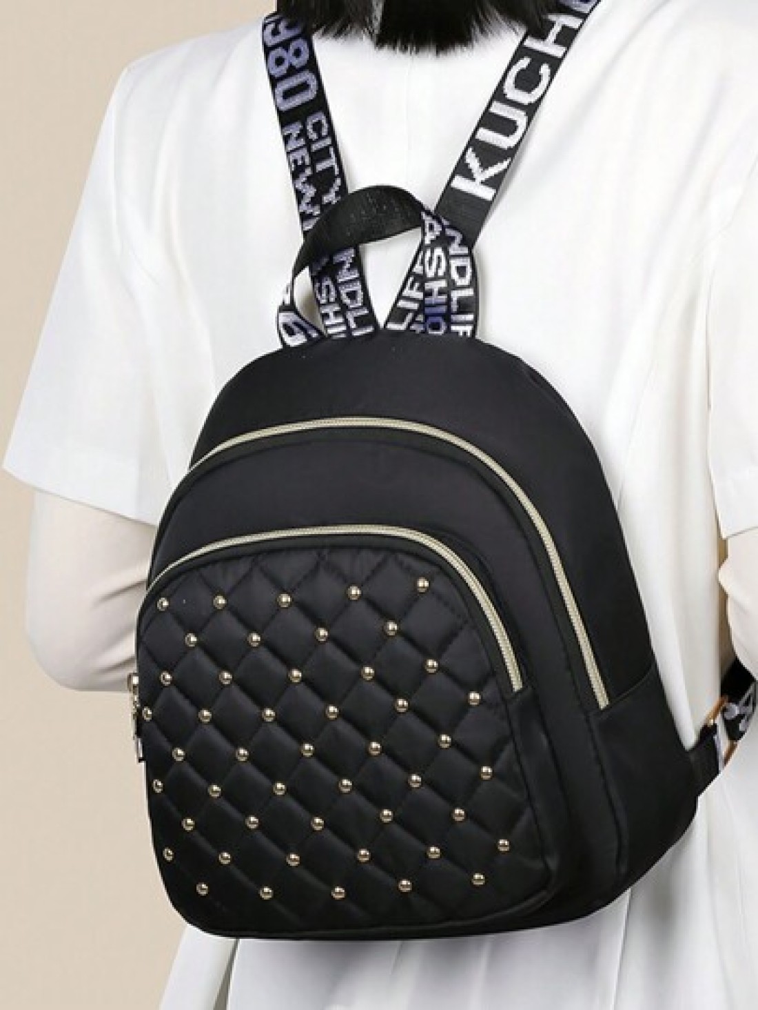 Diamond Check Embroidered Thread Rivet Backpack New Fashion Travel Bag Leisure Large Capacity Backpack Zipper Direction Random Christmas Men Bag Vacation Travel Essentials Dad Gifts School Bag Travel