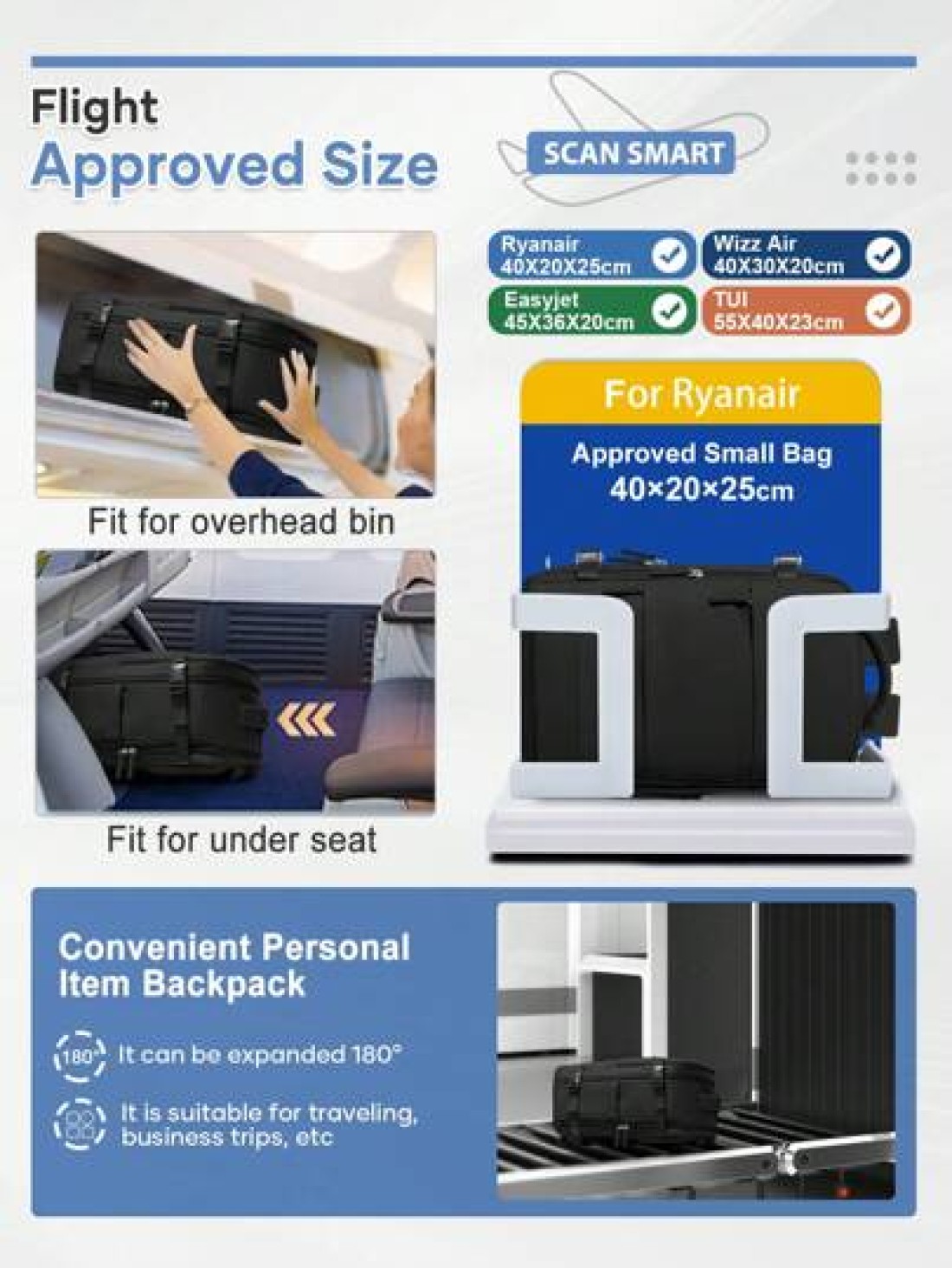 Large Travel Backpack Business Laptop Backpack Cabin Bag 40x20x25 Carry On Backpack Airline Approved Water Proof Backpack Multi Functional Independent Shoe Warehouse Dry Wet Separation Layer Travel Ba