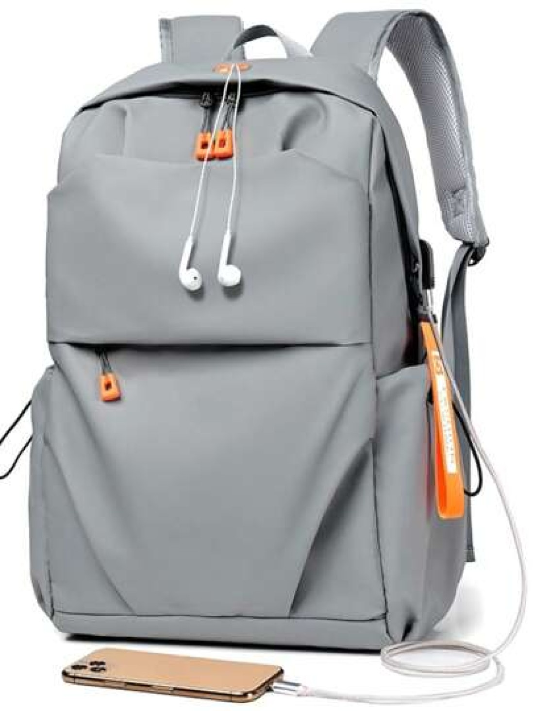 1pc Grey Oxford Cloth Large Capacity Backpack Men s Commuter Laptop Bag Business Casual College Student Backpack Waterproof Travel Bag With USB Charging Port Headphone Hole Multi Pocket Design To Fit
