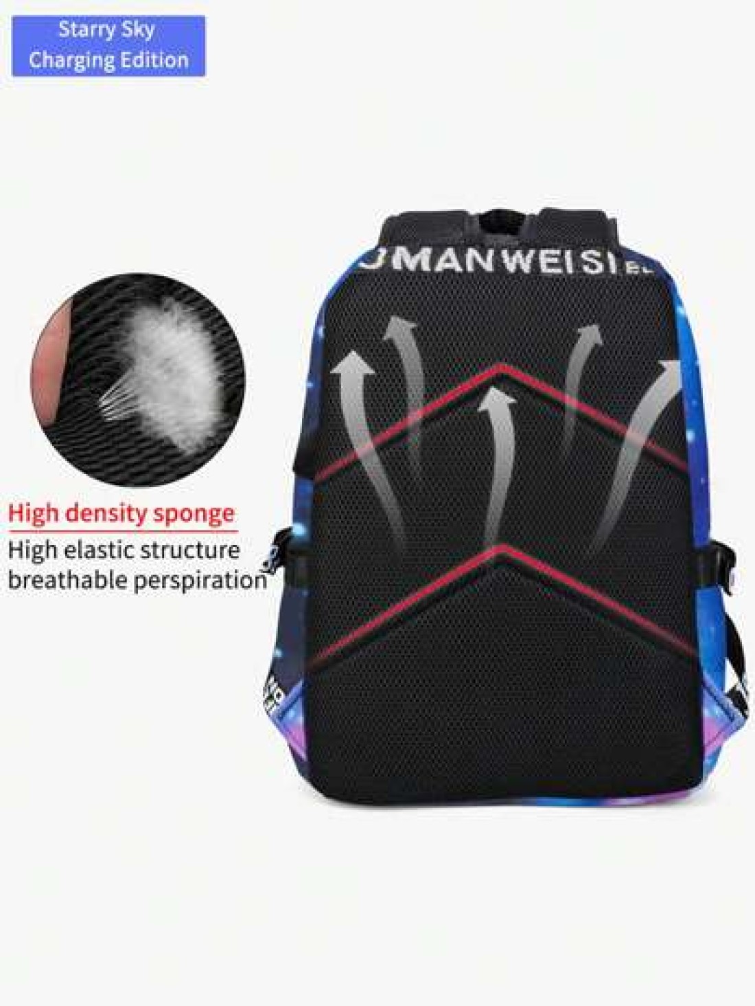 Men s Fashionable Starry Sky Print Backpack Stylish Shark Mouth Print Bookbag With Random All Over Print USB Charging Port Large Capacity Lightweight Nylon Travel Bag University Commute Backpack Fits
